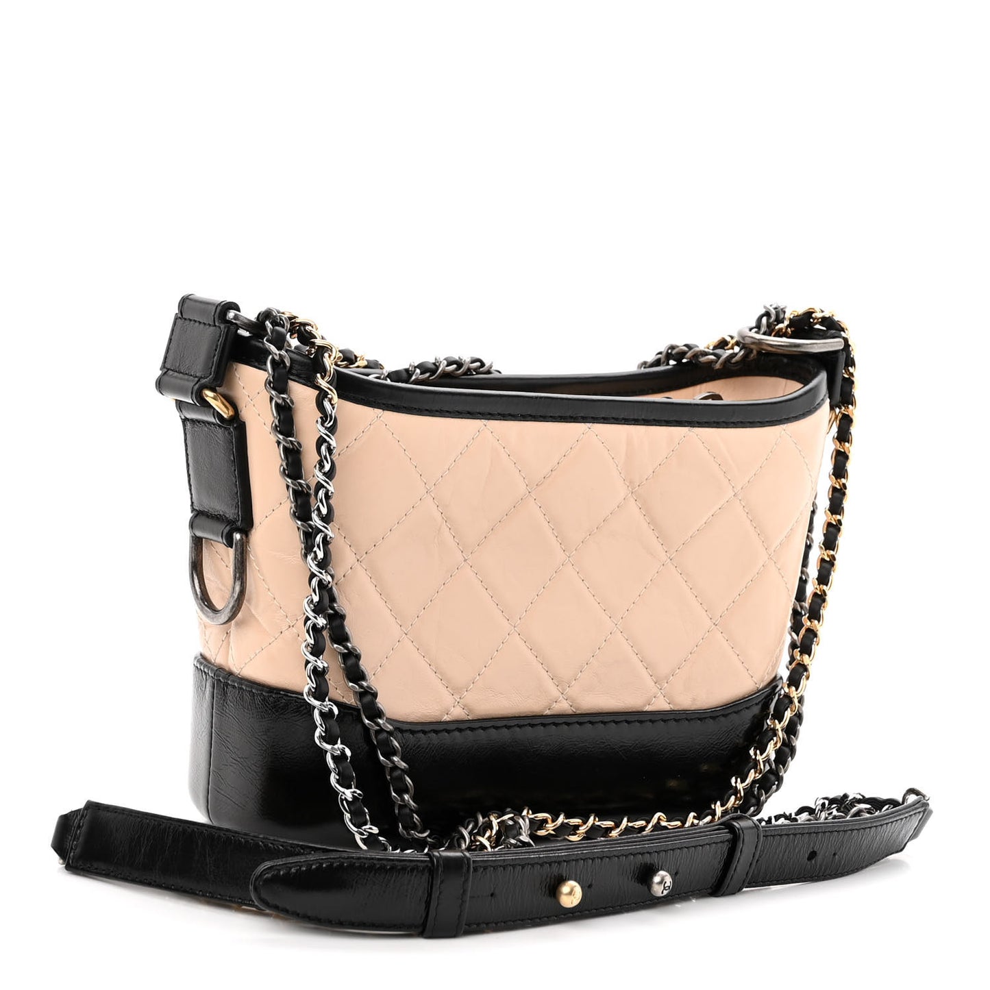 Aged Calfskin Quilted Small Gabrielle Hobo Beige Black