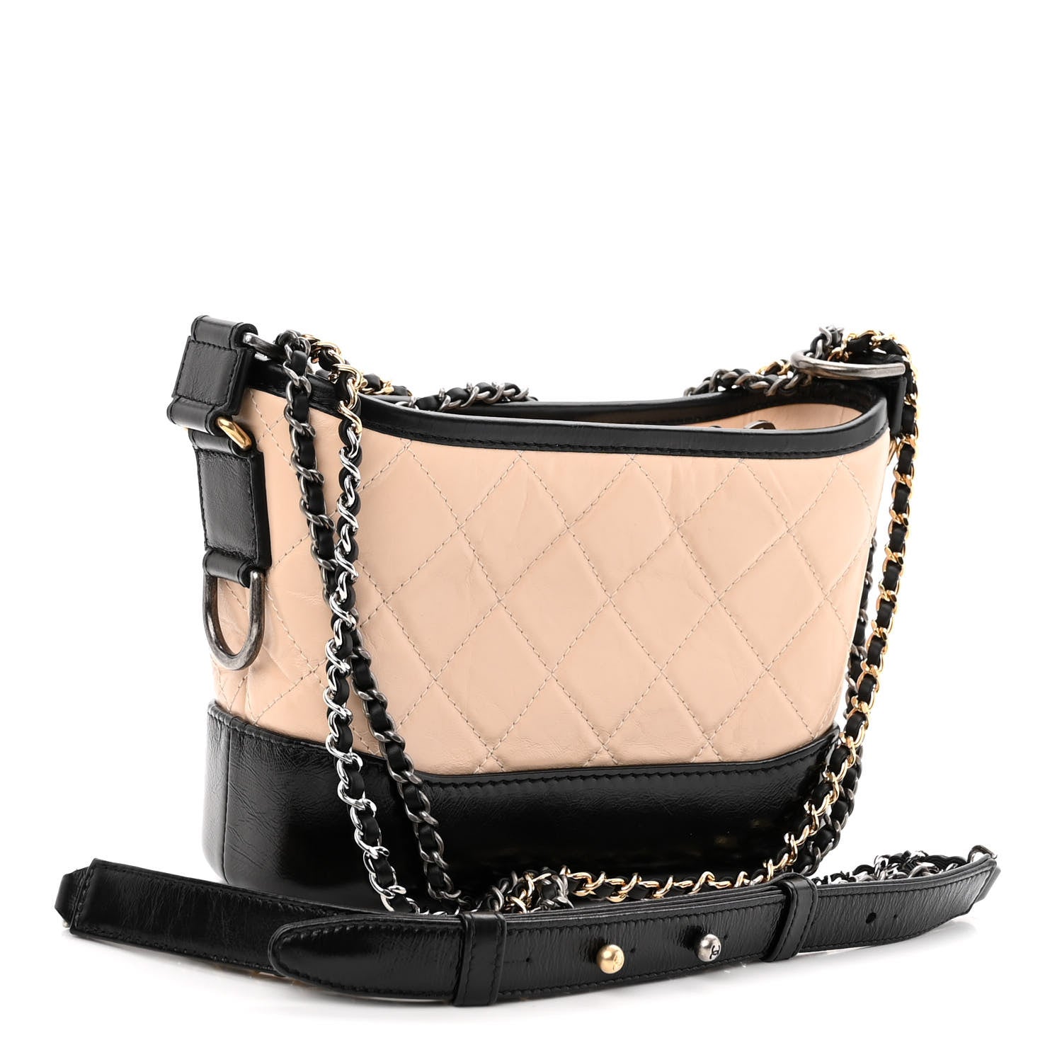 Chanel Aged Calfskin Quilted Small Gabrielle Hobo Beige Black 3 of 10