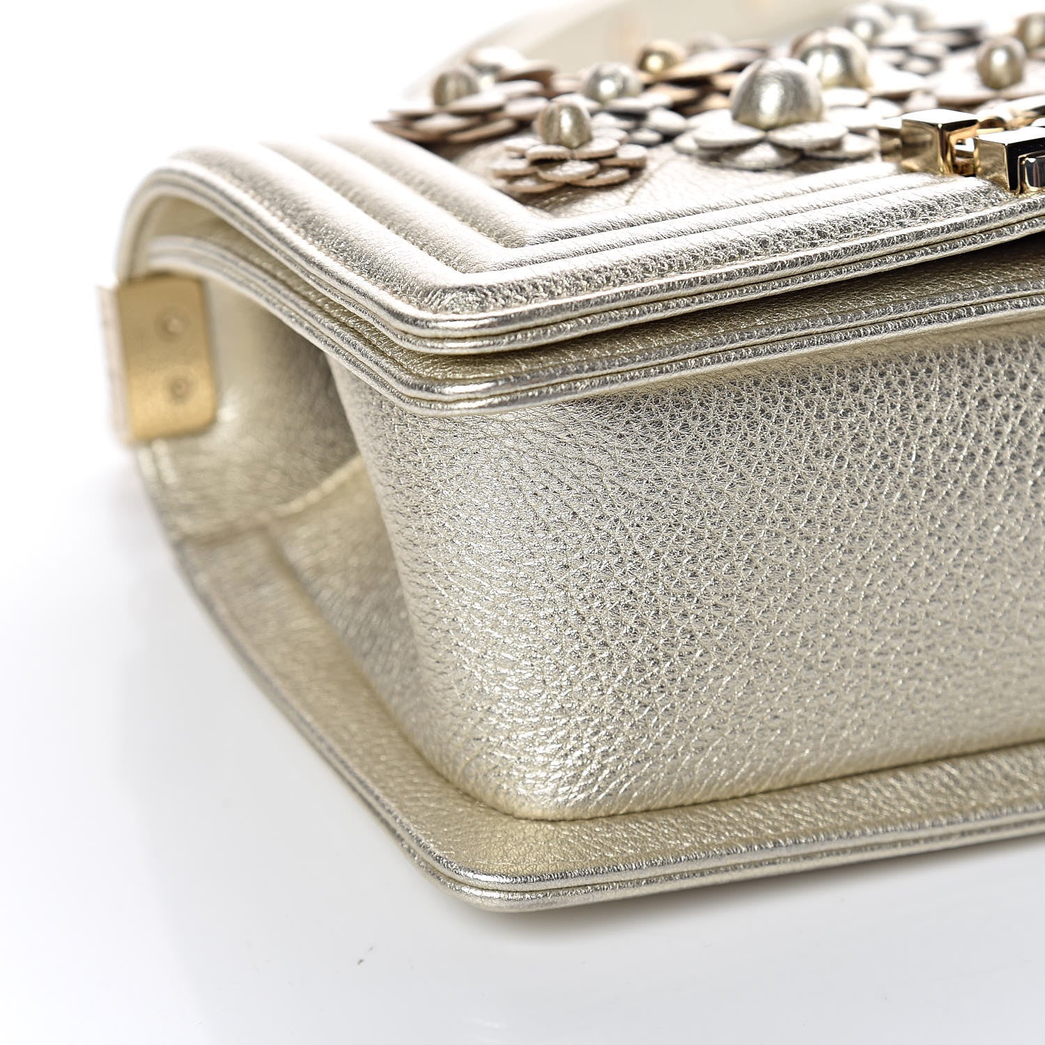 Chanel Metallic Calfskin Quilted Camellia Small Boy Flap Gold 8 of 9