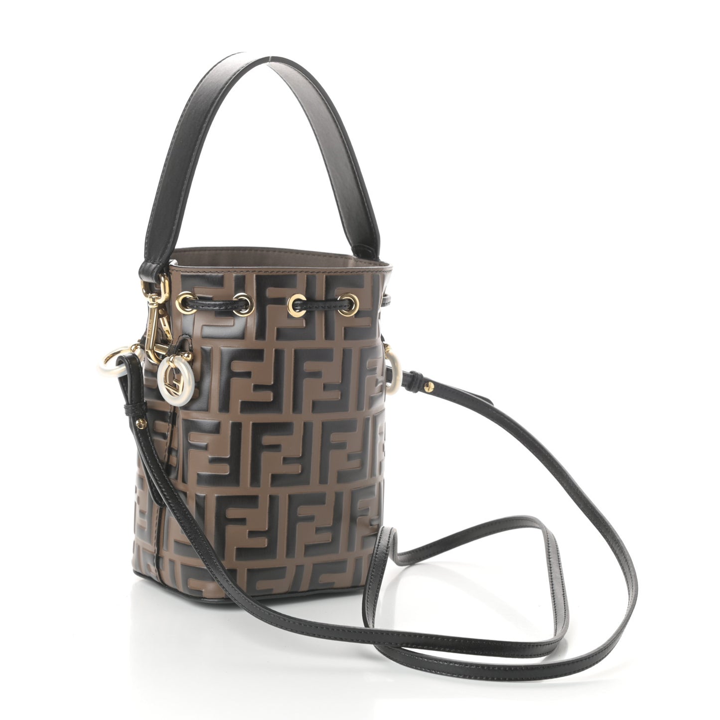 Vitello Liberty F is Fendi Bi-Color FF 1974 Embossed Mini Mon Tresor Bucket Bag Maya Black