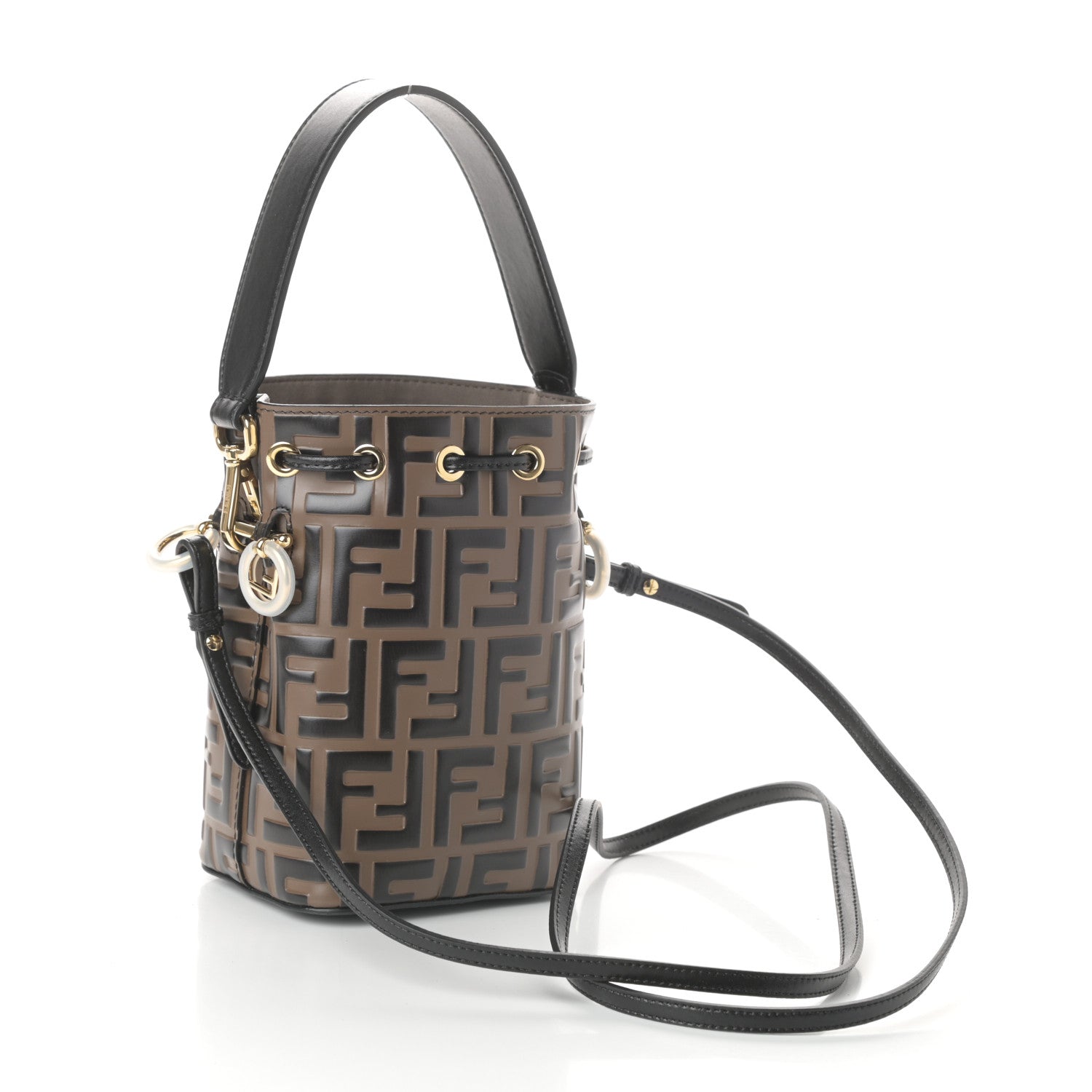Fendi Vitello Liberty F is Fendi Bi-Color FF 1974 Embossed Mini Mon Tresor Bucket Bag Maya Black 3 of 9