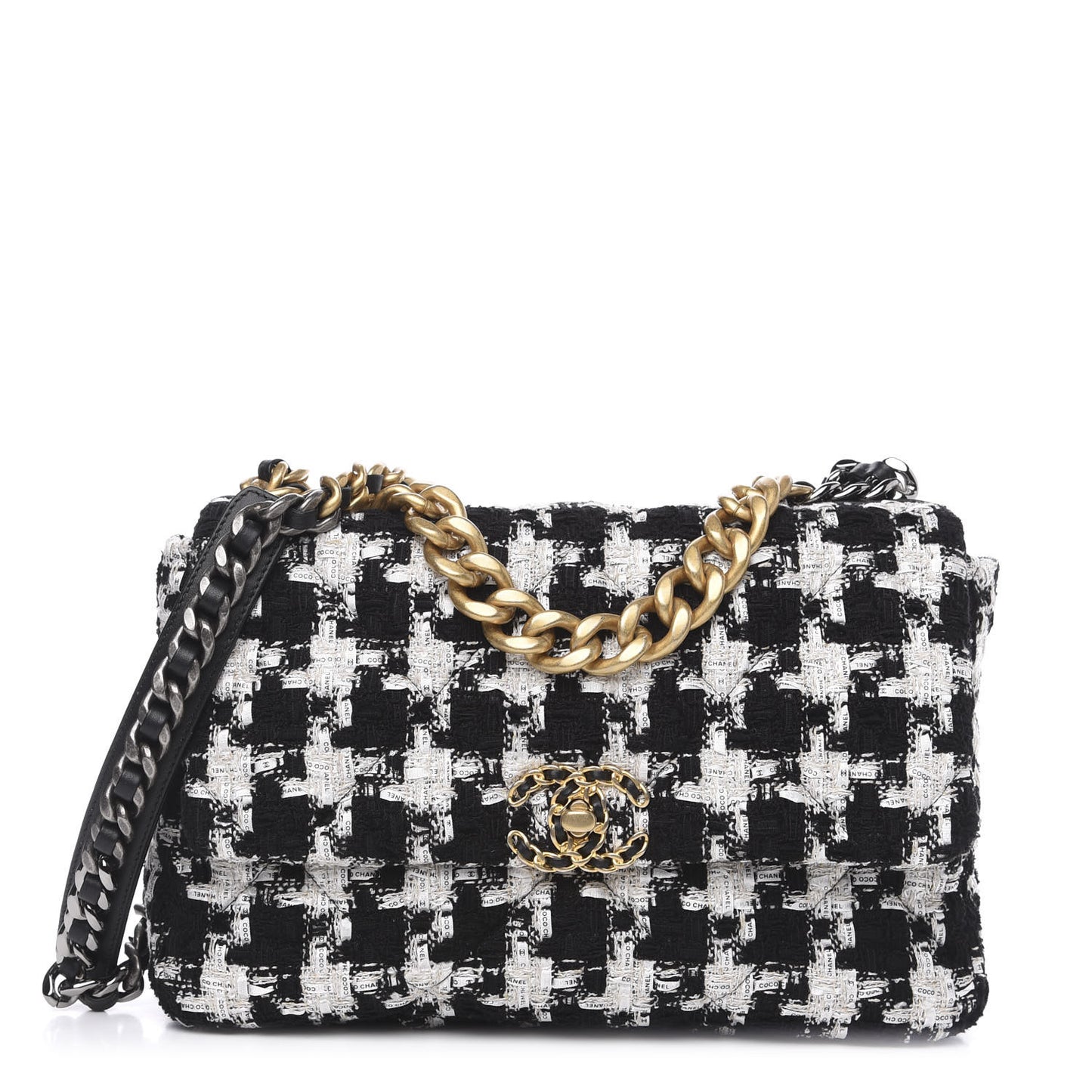 Tweed Quilted Large 19 Flap Black Ecru White