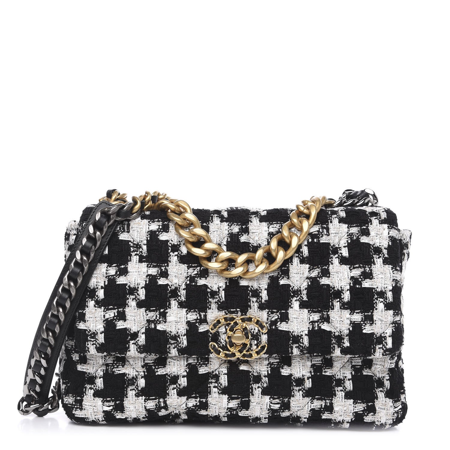 Chanel Tweed Quilted Large 19 Flap Black Ecru White 1 of 11