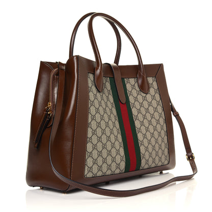 Gucci GG Supreme Monogram Azalea Calfskin Web Large Jackie 1961 Tote Beige Ebony Brown Sugar 6 of 9