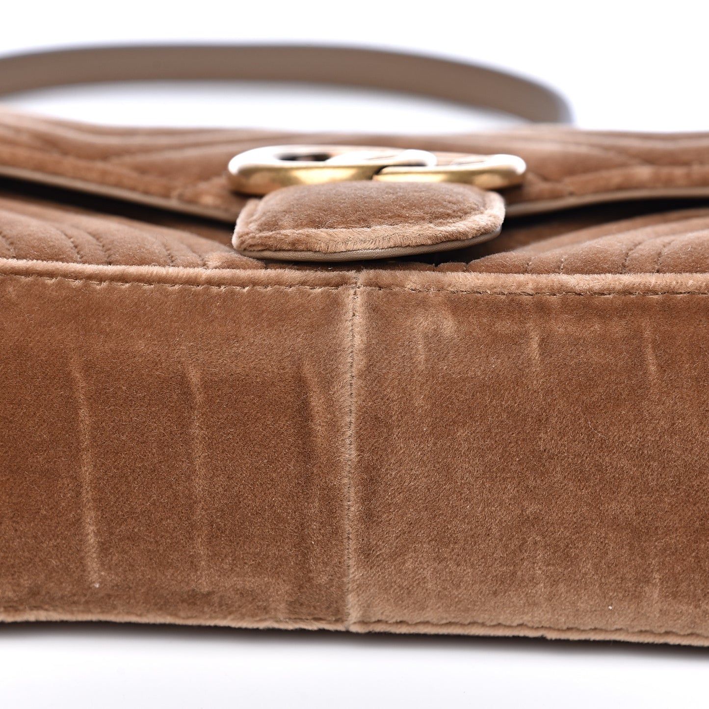 Velvet Matelasse Small GG Marmont Shoulder Bag Taupe