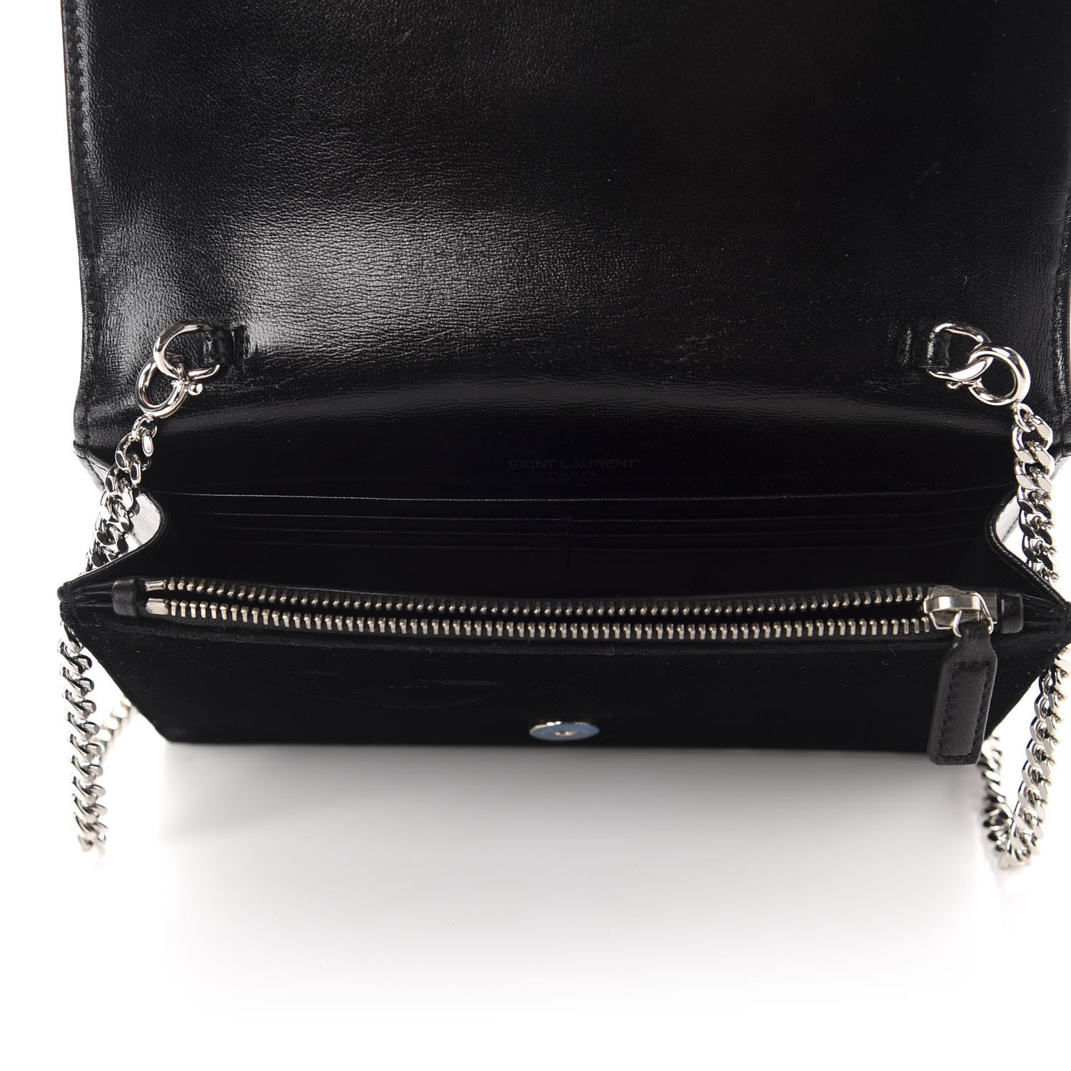 Saint Laurent Velvet Crystal Monogram Tassel Chain Wallet Black 5 of 10