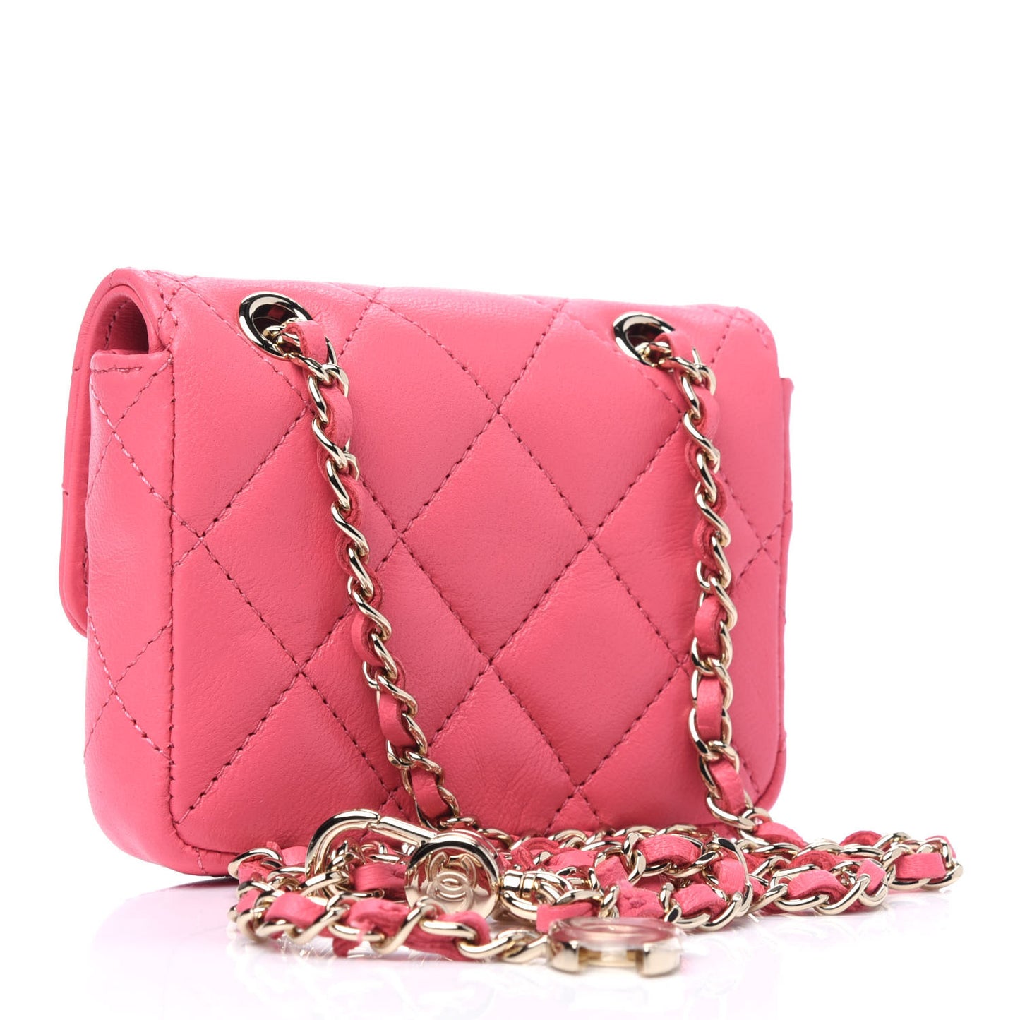 Lambskin Quilted Chain Belt Bag Pink