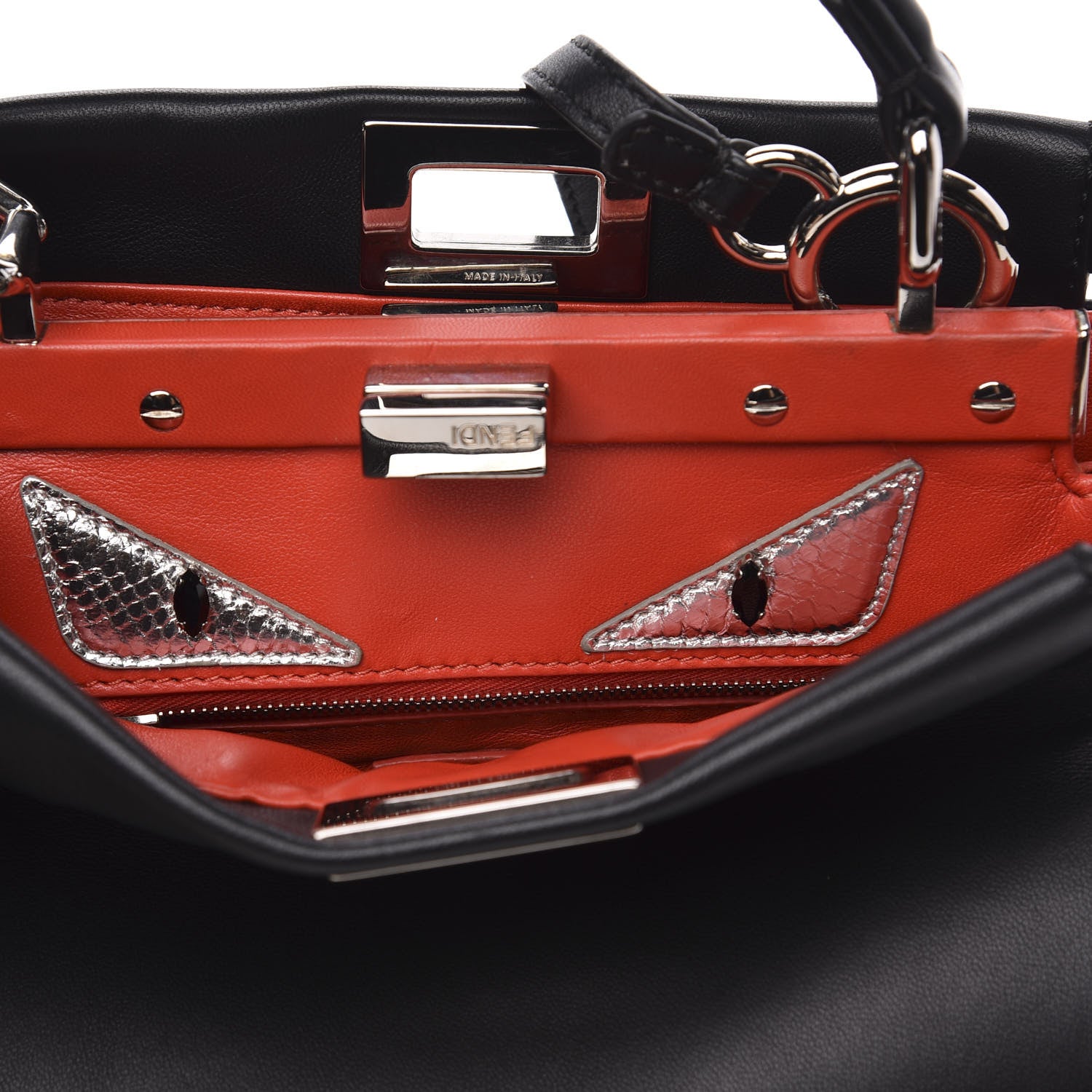 Fendi Nappa Karung Monster Eyes Mini Peekaboo Iconic Satchel Black Papavero 8 of 10