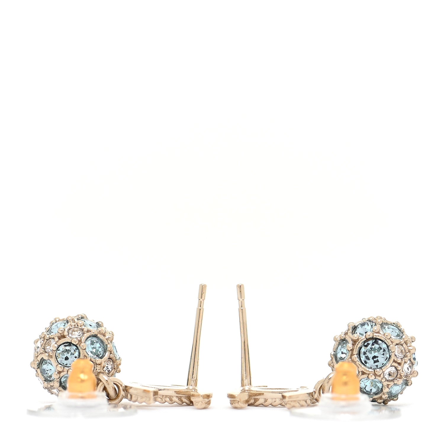 Chanel Crystal CC Drop Earrings Gold Blue 3 of 5