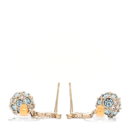 Chanel Crystal CC Drop Earrings Gold Blue 3 of 5