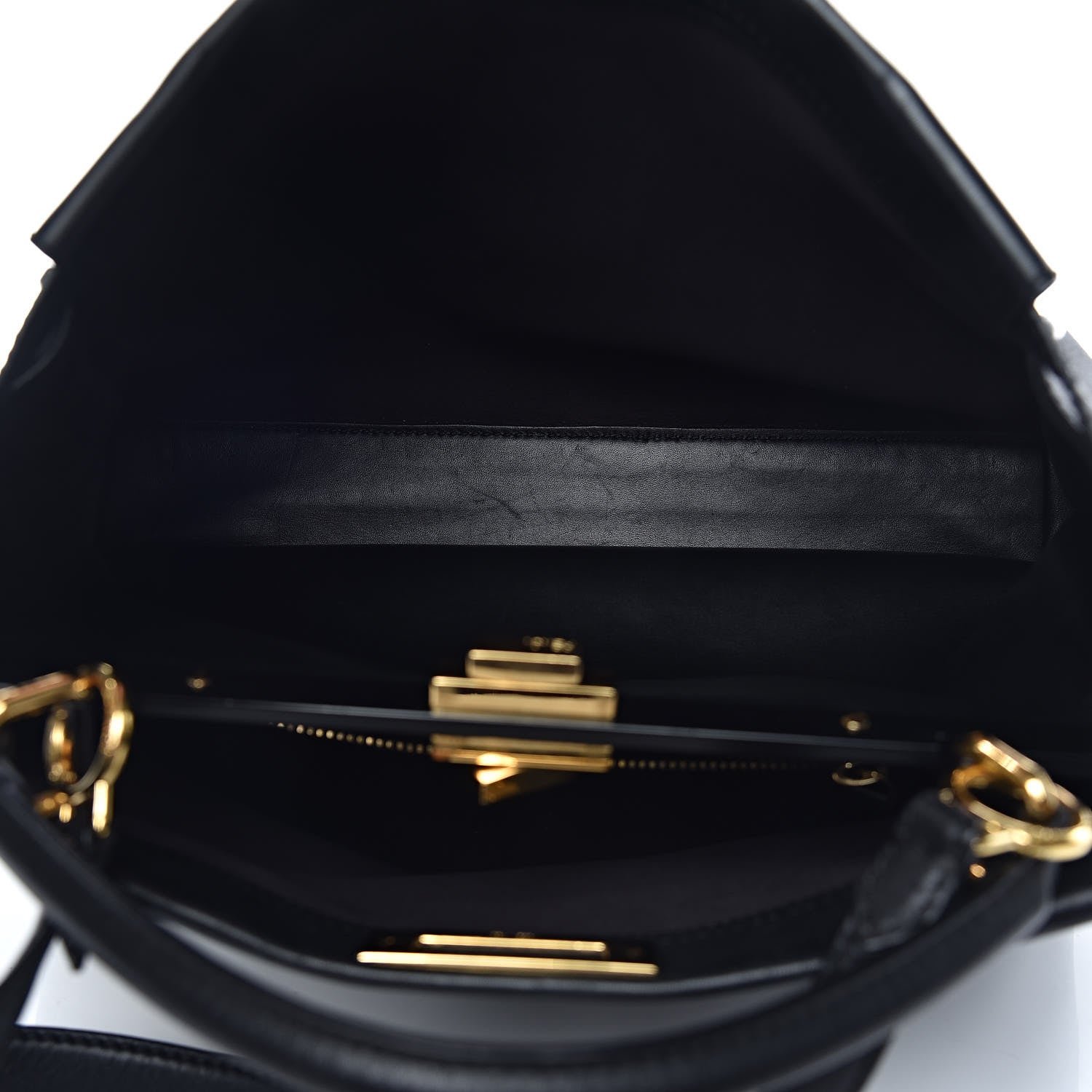 Fendi Vitello Seta Shiny Nappa Large Peekaboo Iconic Satchel Black 6 of 12