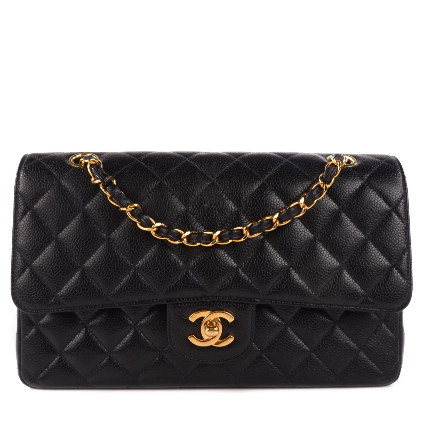 Caviar Quilted Medium Double Flap Black