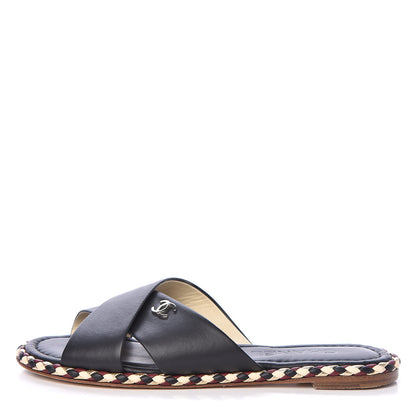 Chanel Lambskin Braided Mule Sandals 38 Black 1 of 10