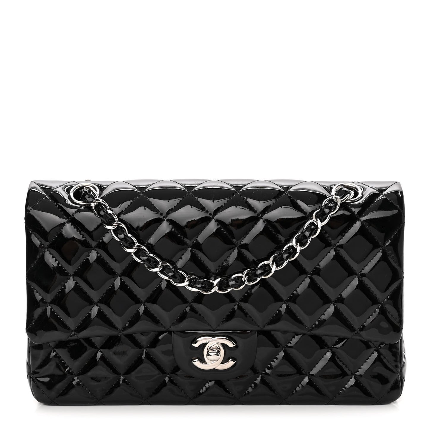 Patent Quilted Medium Double Flap Black