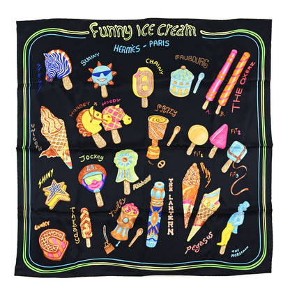 Hermes Silk Funny Ice Cream Scarf 70 Black Jaune Multicolor 1 of 3