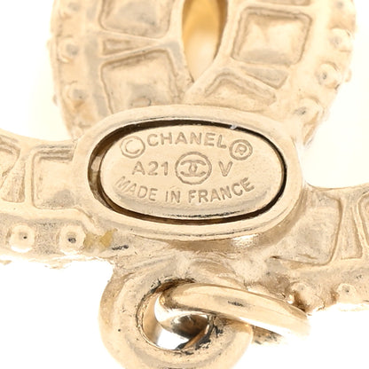 Chanel Crystal Timeless CC Pearl Drop Earrings Light Gold 4 of 4