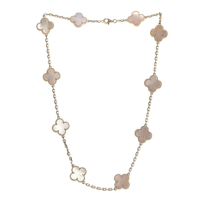 Van Cleef & Arpels 18K Yellow Gold Mother of Pearl 10 Motifs Vintage Alhambra Necklace 3 of 8