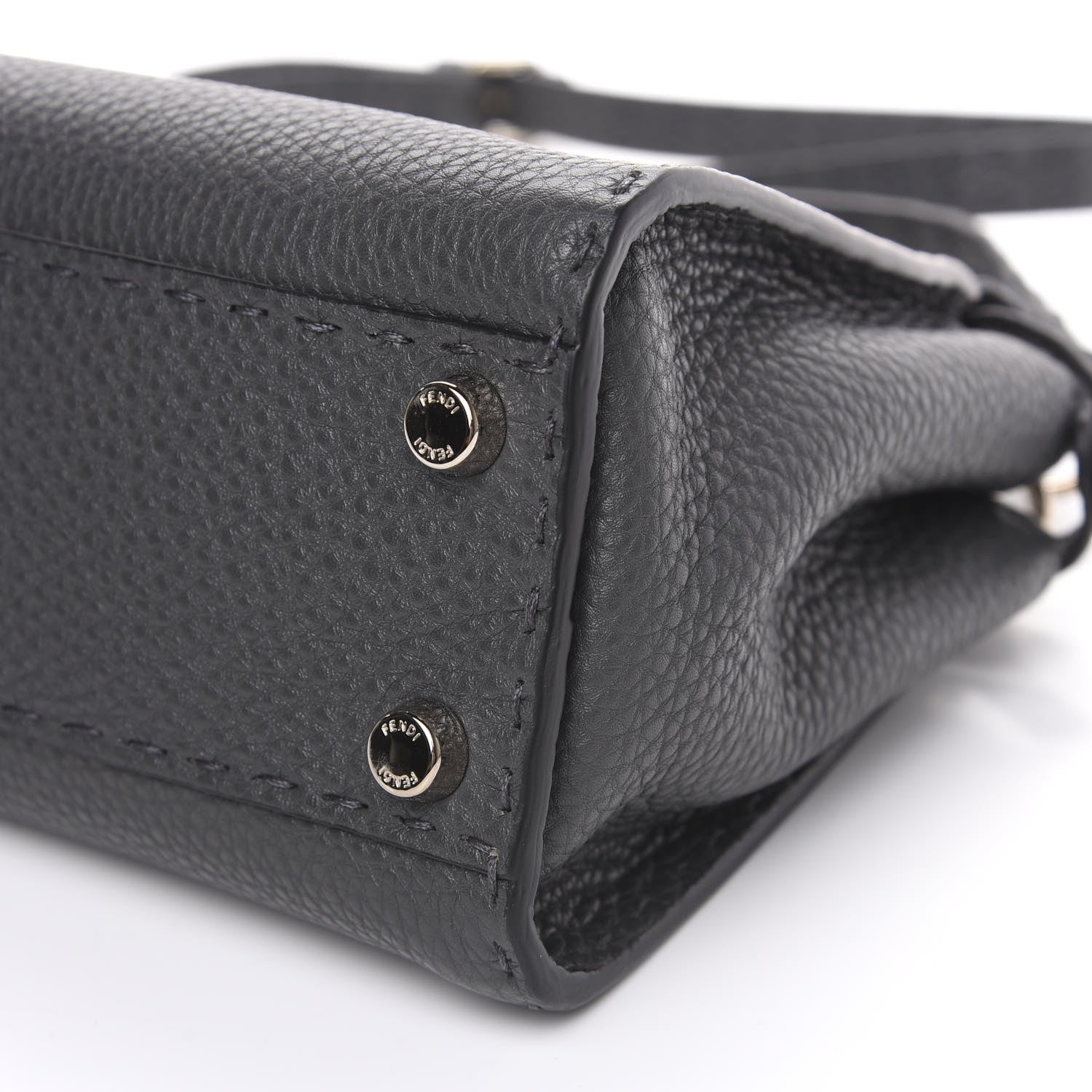 Fendi Cuoio Romano Selleria Bi-Color Mini Peekaboo Iconic Satchel Asfalto Latte 8 of 9