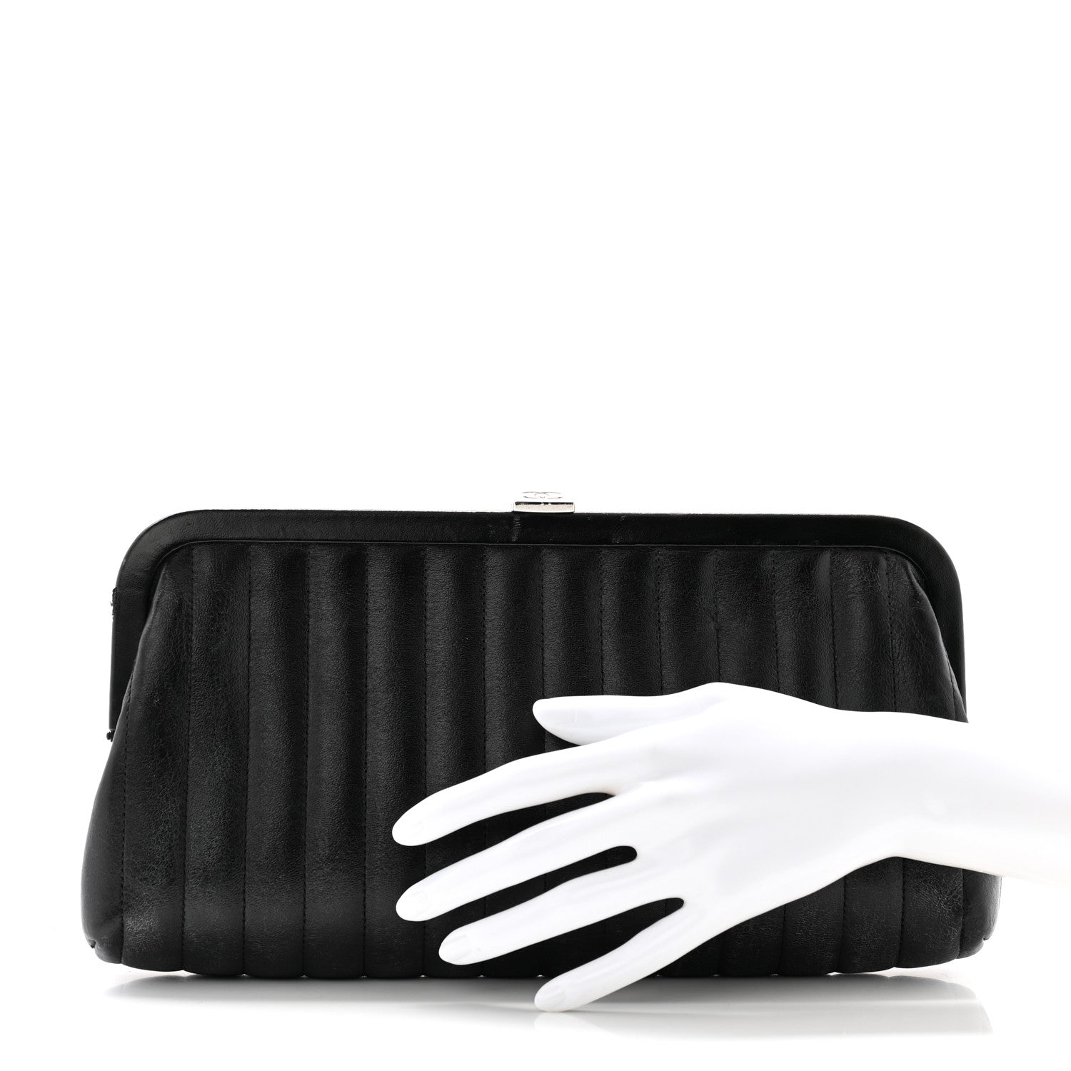 Chanel Lambskin Vertical Quilted Mademoiselle Clutch Black 2 of 9