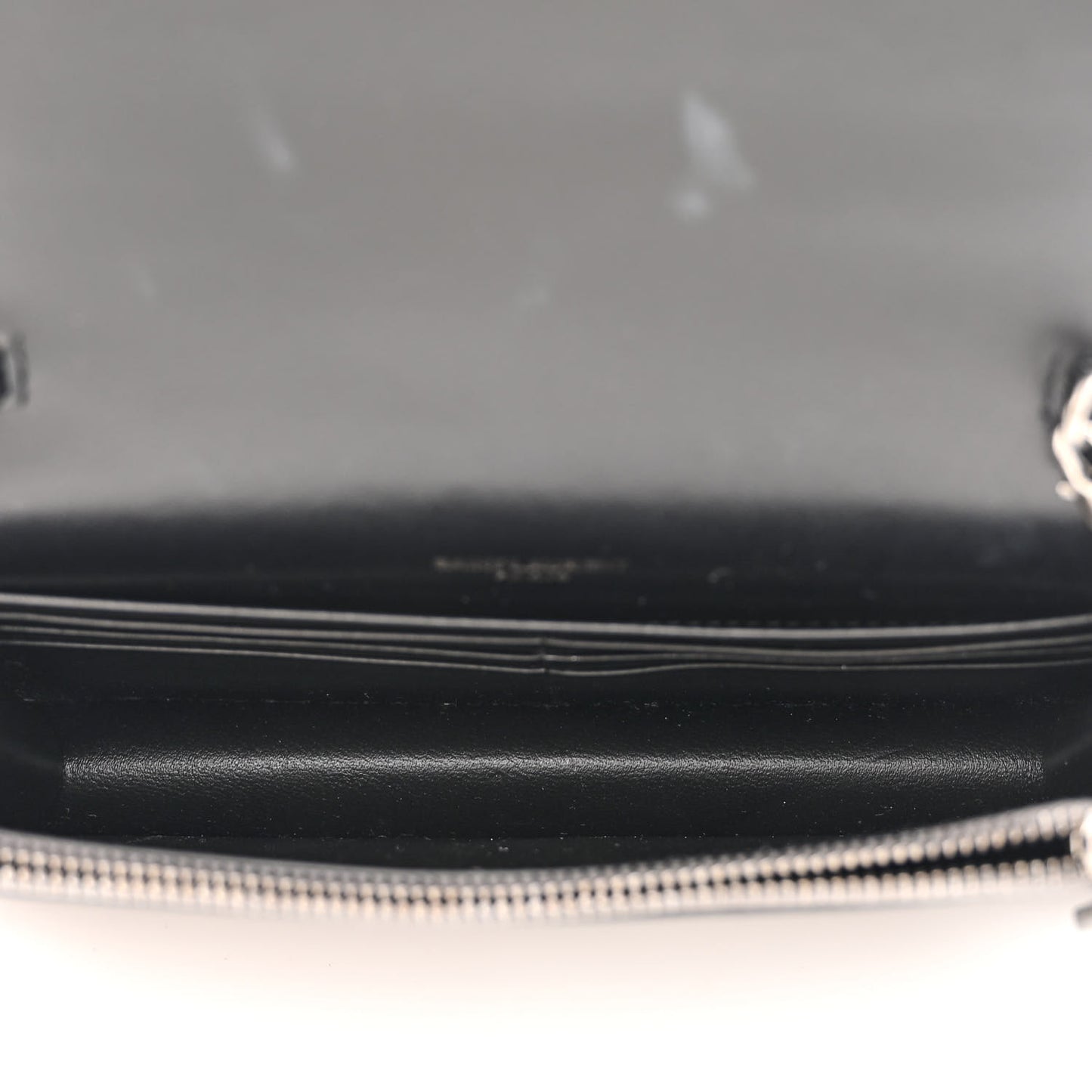 Metallic Grain De Poudre Kate Monogram Tassel Chain Wallet Silver