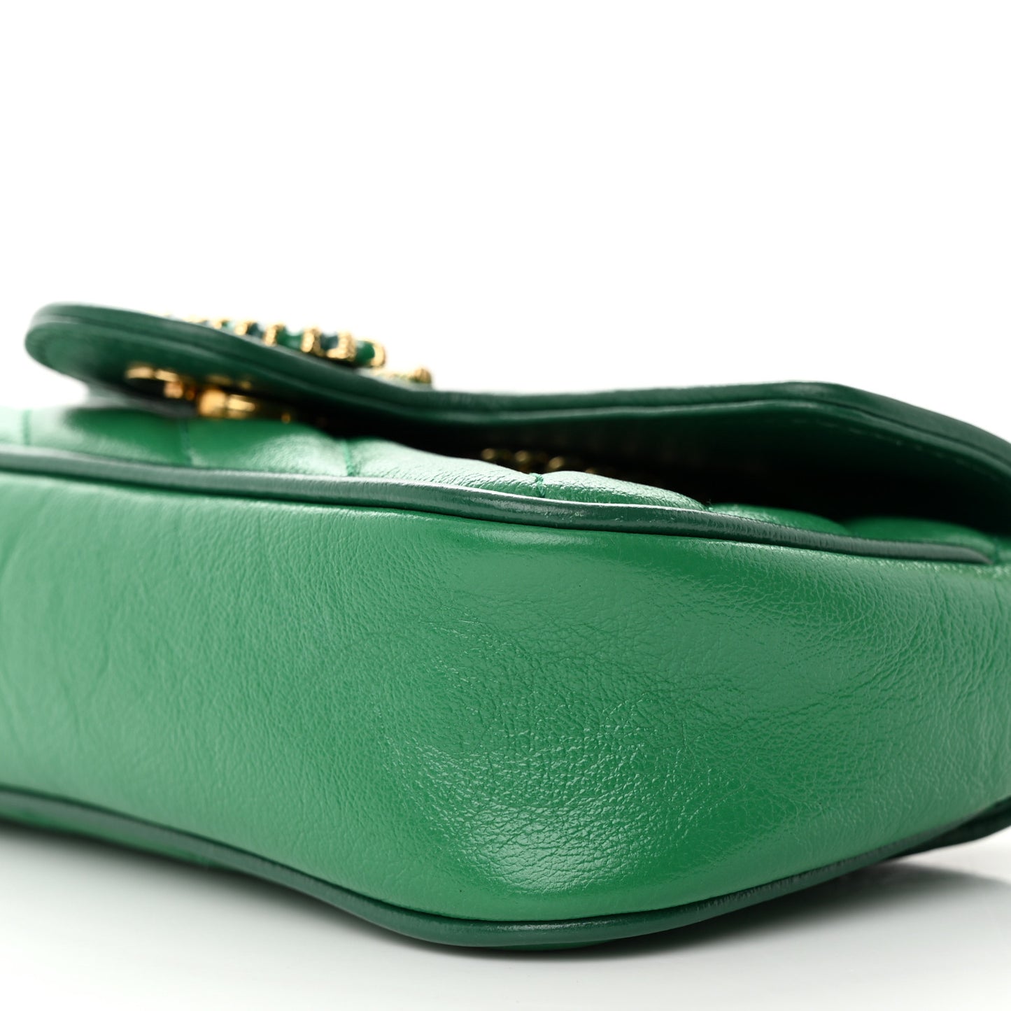 Azalea Calfskin Enamel Matelasse Diagonal Super Mini Torchon GG Marmont Shoulder Bag New Shamarock Emerald