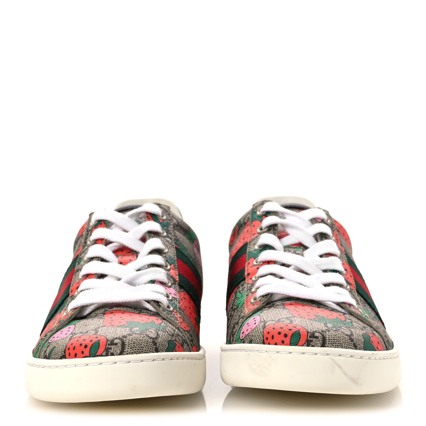 GG Supreme Monogram Strawberry Web Womens Ace Sneakers 38.5 Beige Multicolor Red Green