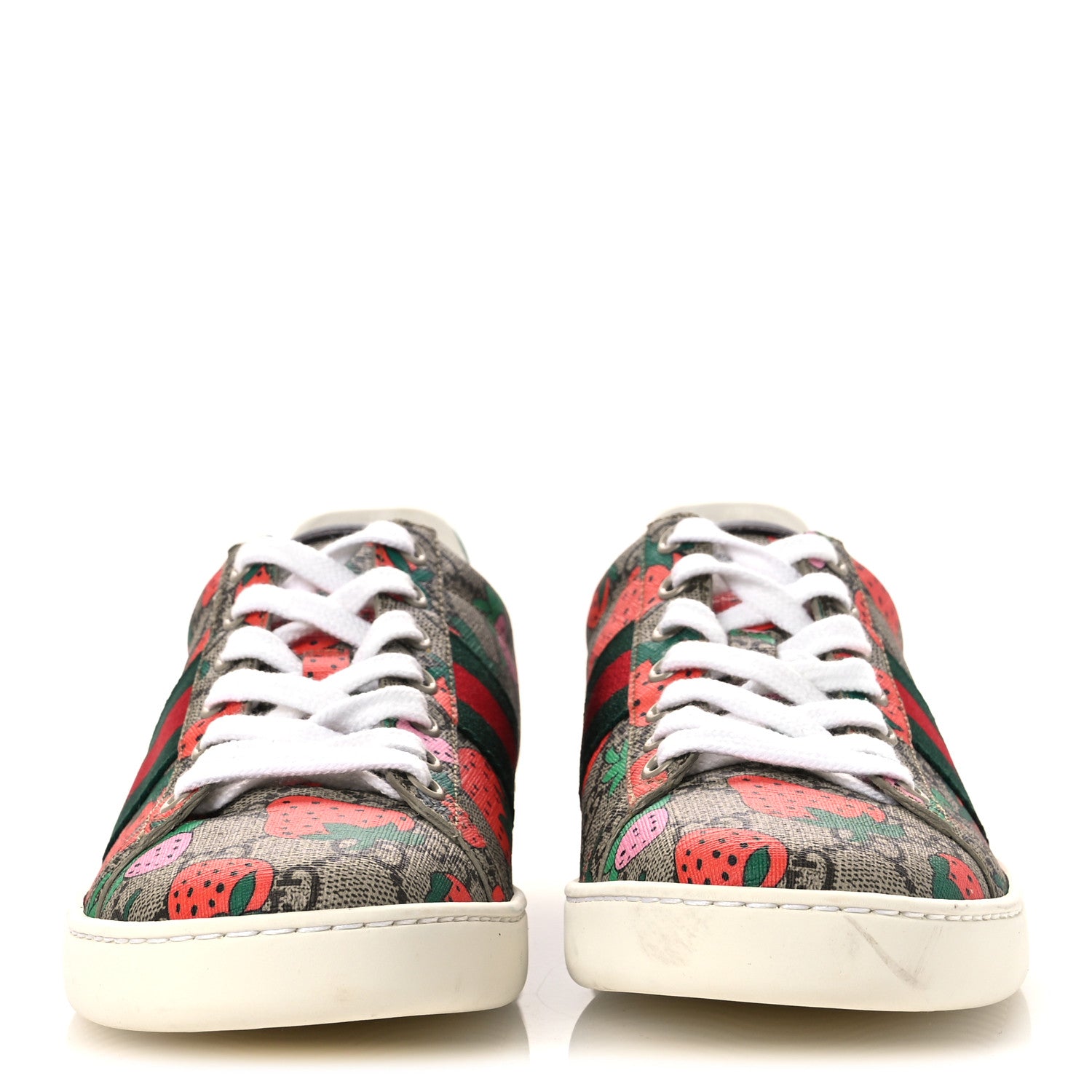 Gucci GG Supreme Monogram Strawberry Web Womens Ace Sneakers 38.5 Beige Multicolor Red Green 3 of 13