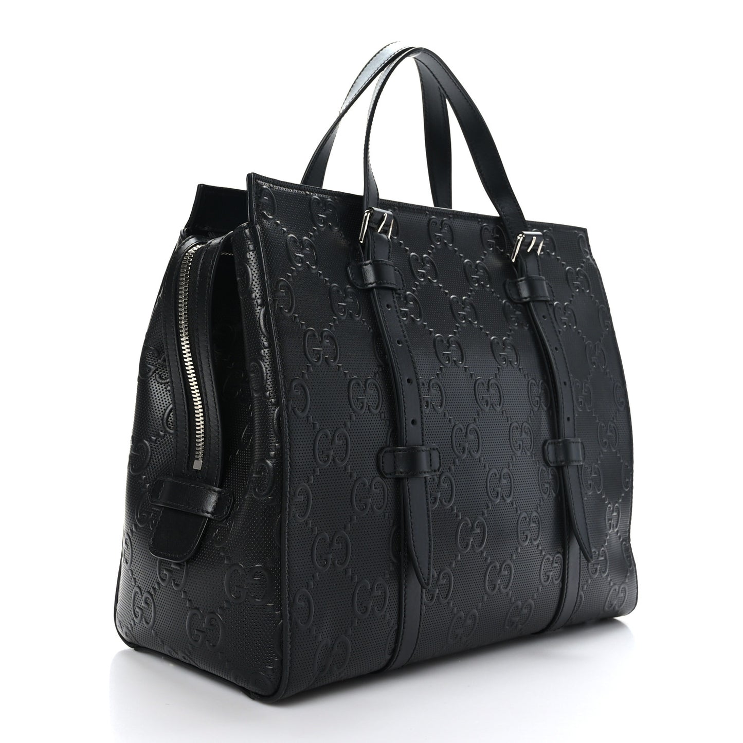 Calfskin GG Tennis Embossed Tote Bag Black