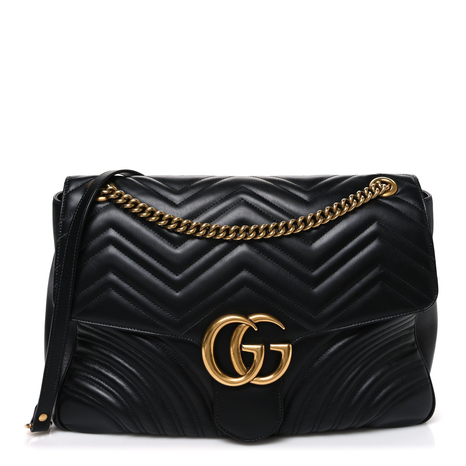 Gucci Calfskin Matelasse Large GG Marmont Shoulder Bag Black 1 of 11