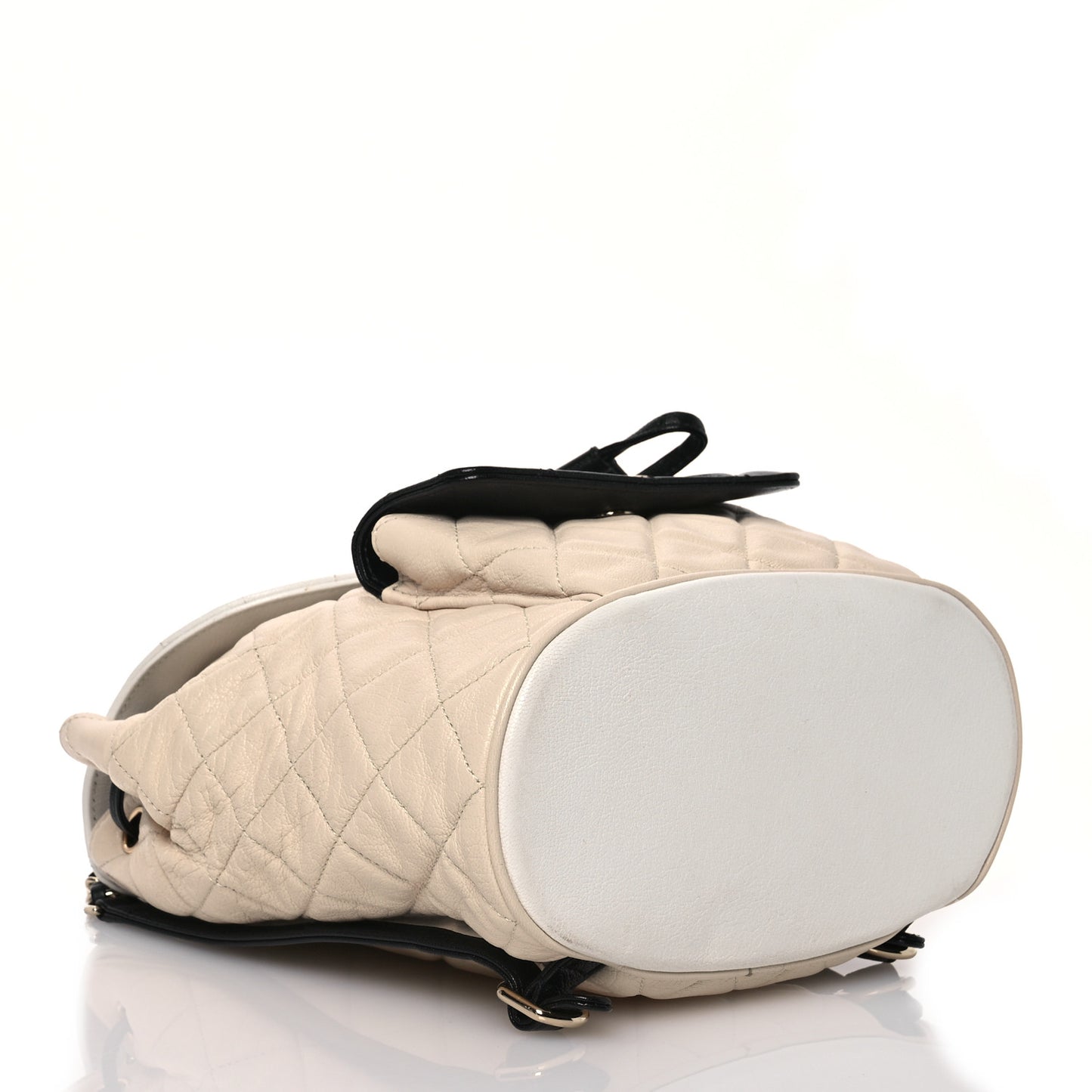Goatskin Quilted Duma Drawstring Backpack Beige Black White