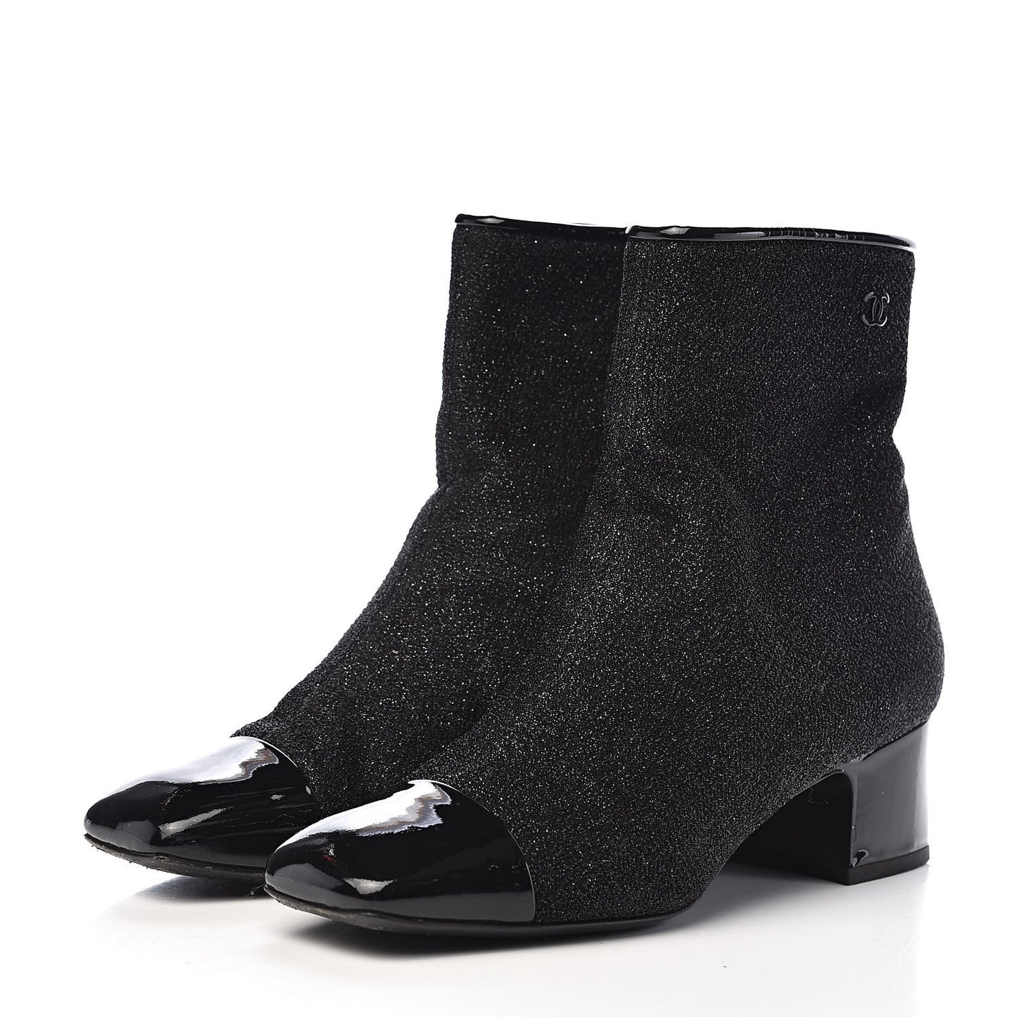 Glitter Patent Cap Toe Short Boots 39 Black