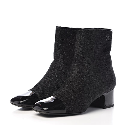 Chanel Glitter Patent Cap Toe Short Boots 39 Black 3 of 10