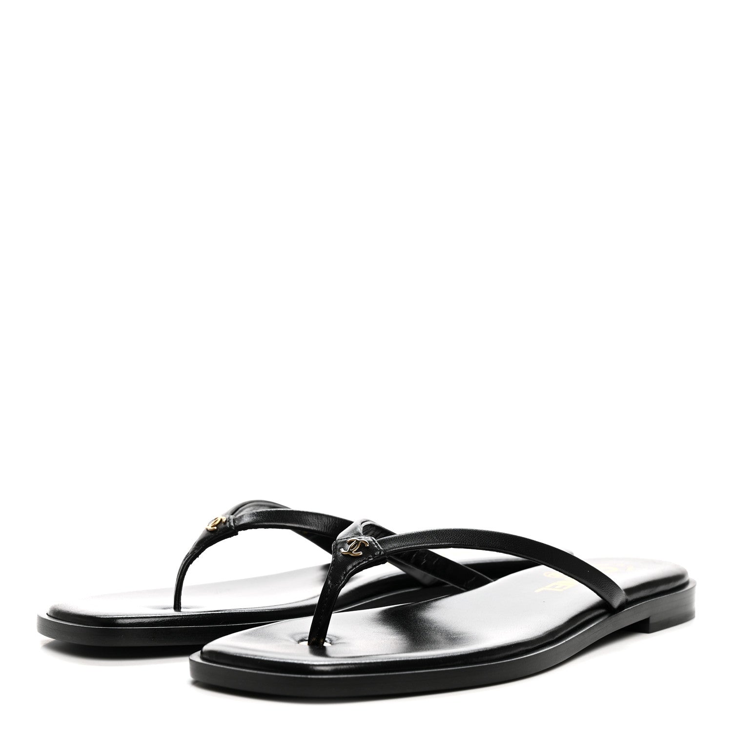Chanel Goatskin CC Times Square Thong Sandals 37.5 Black 4 of 10