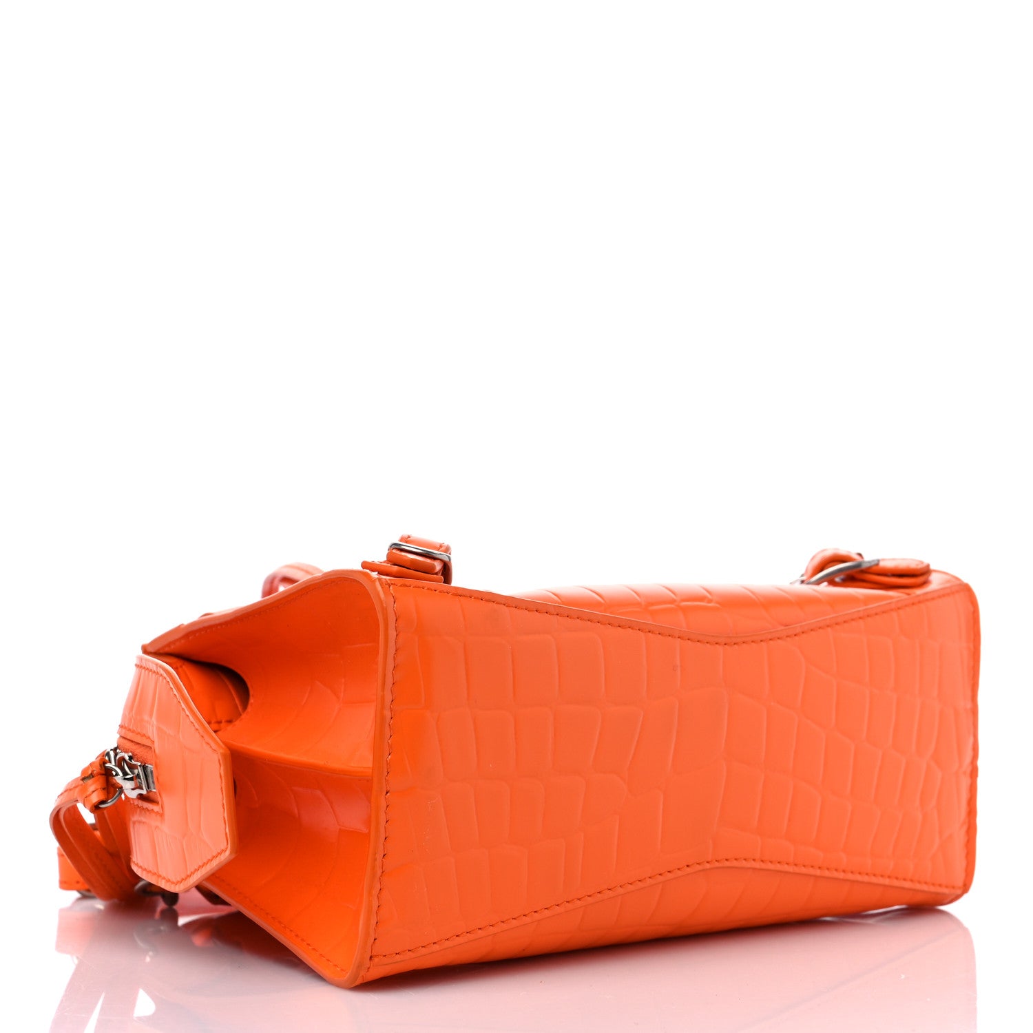 Balenciaga Semi Shiny Calfskin Crocodile Embossed Neo Classic Silver Hardware Mini City Orange 4 of 13