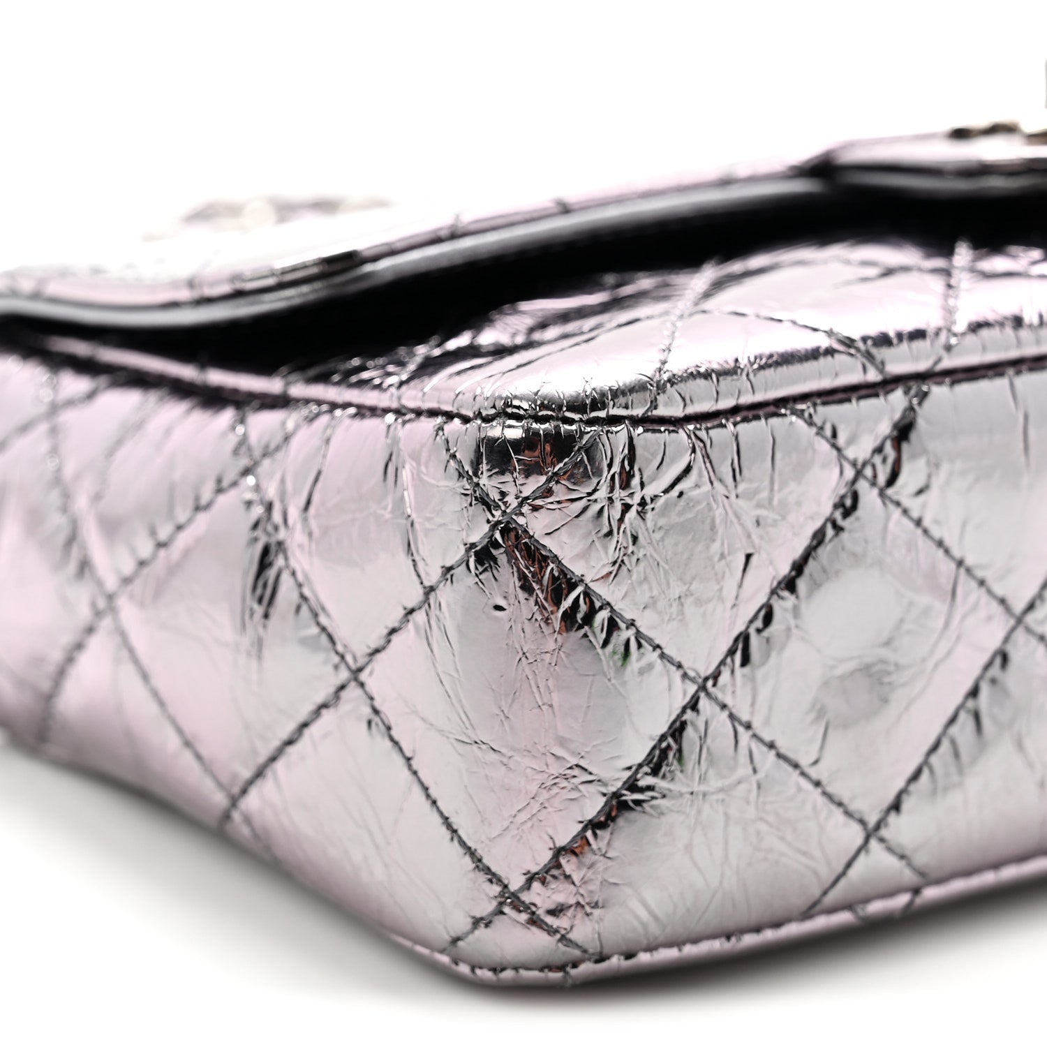 Chanel Crumpled Metallic Calfskin Quilted Ring Handle Mini Flap Silver 9 of 10