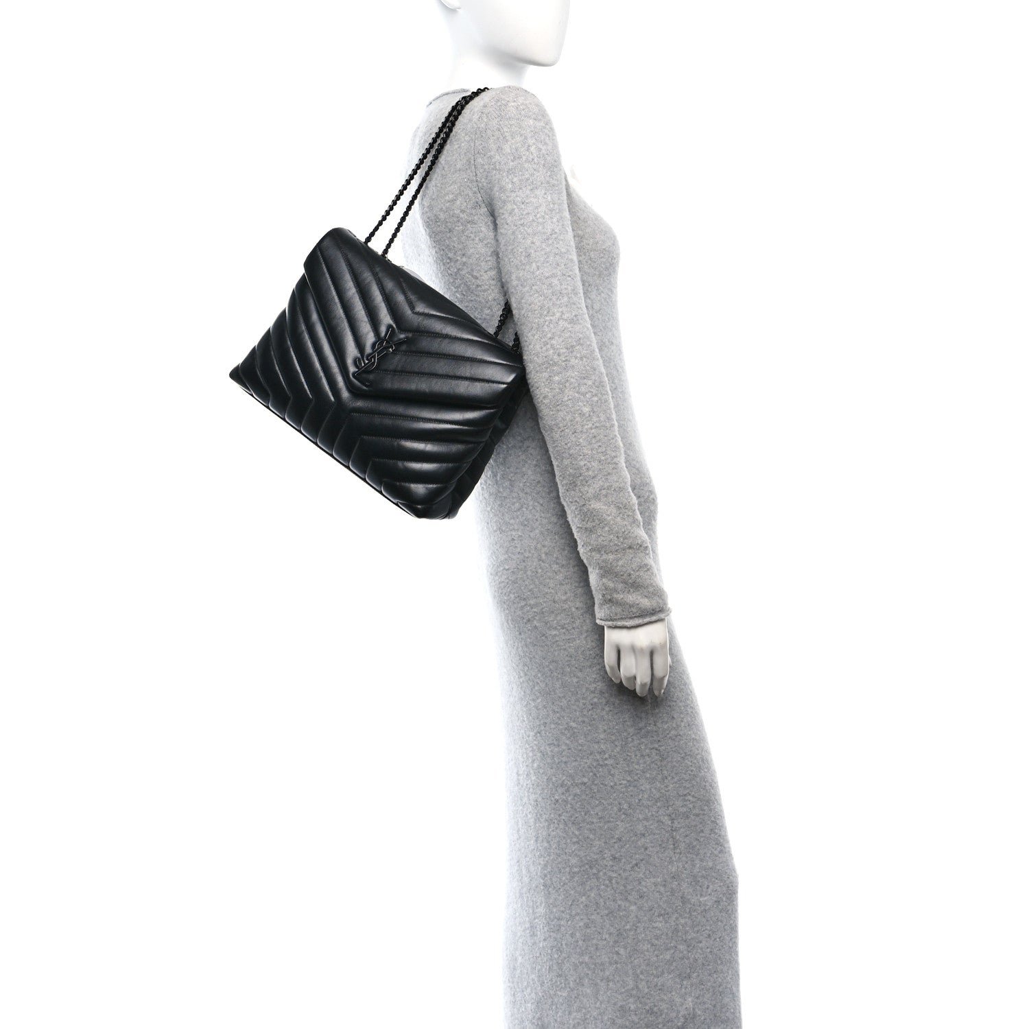 Saint Laurent Calfskin Y Quilted Monogram Monochrome Medium Loulou Chain Satchel Black 3 of 10