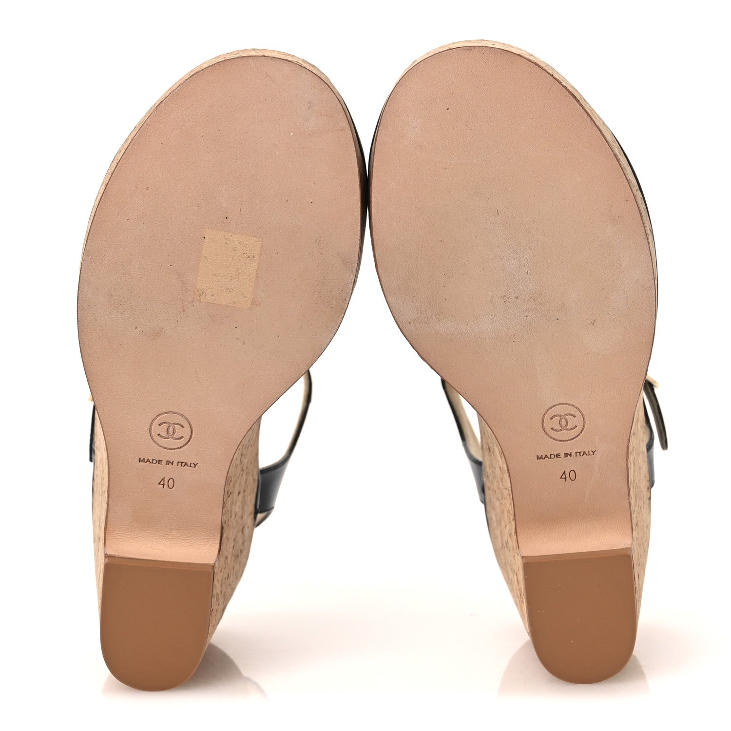 Chanel Shiny Lambskin Cork Wedge Sandals 40 Black 7 of 11