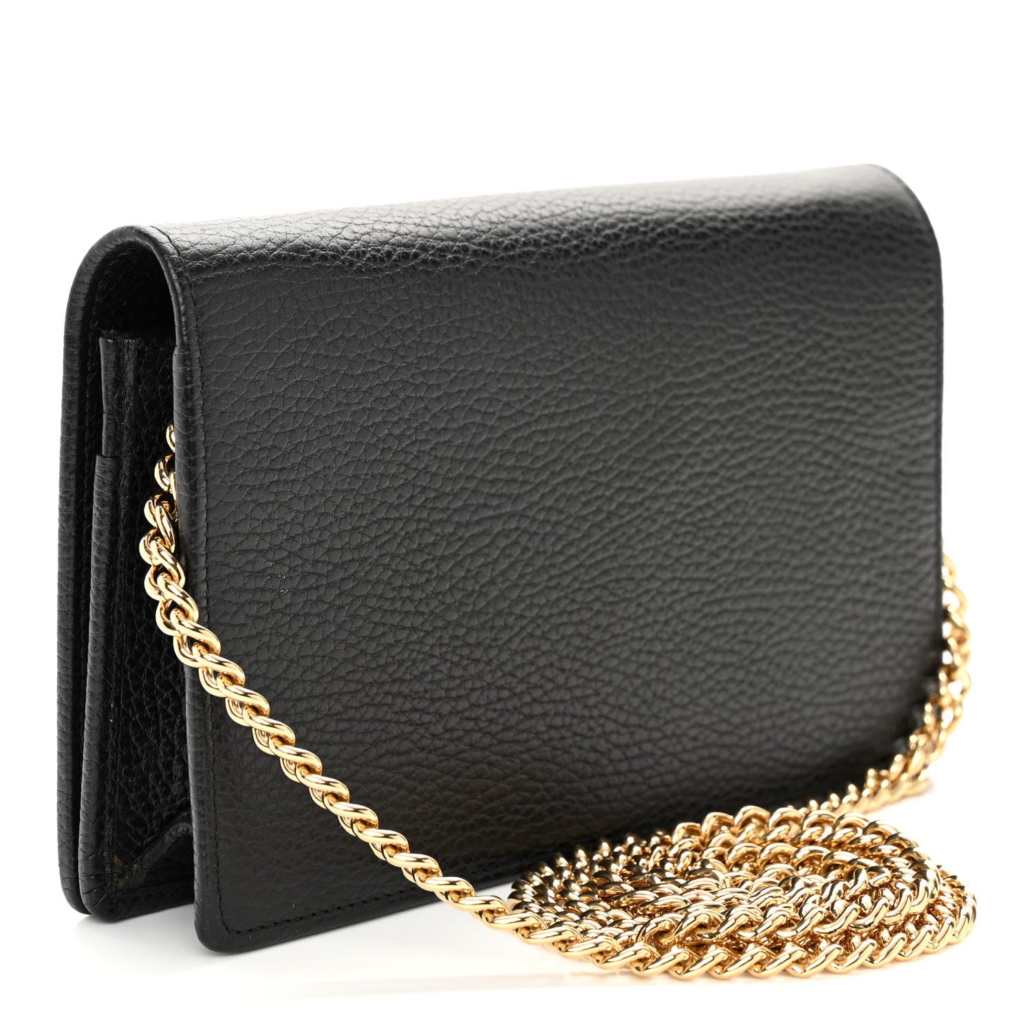 Gucci Dollar Calfskin Mini GG Marmont Chain Wallet Black 3 of 9