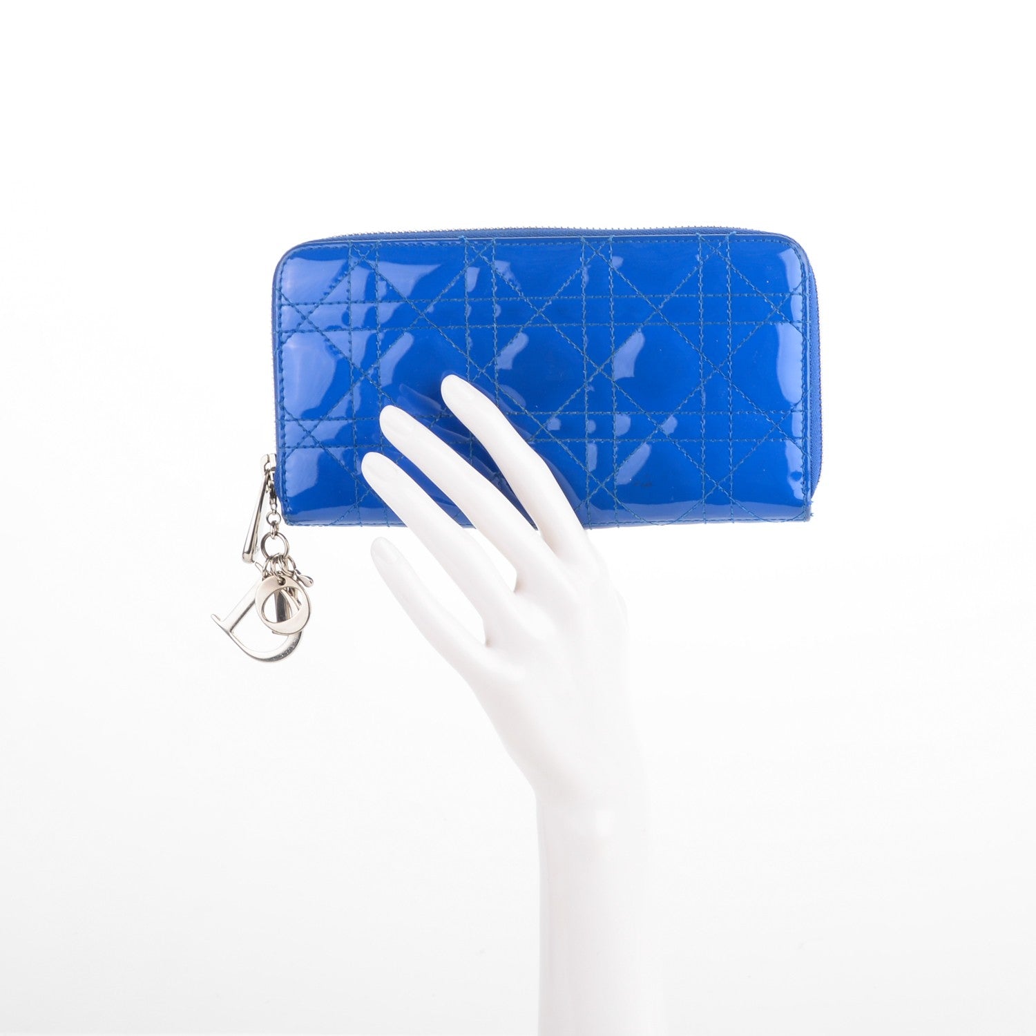 Christian Dior Patent Cannage Zip Around Wallet Blue 2 of 8