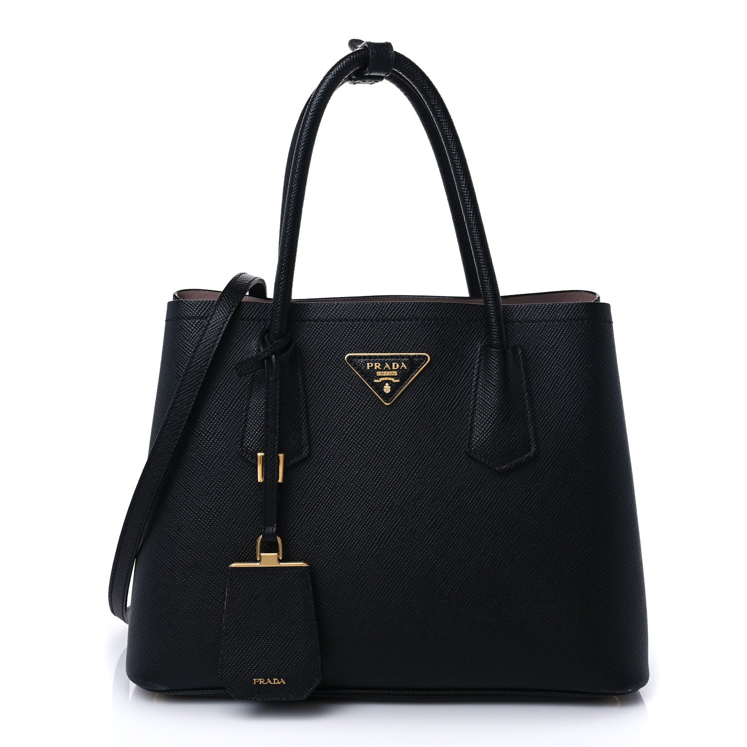 Prada Saffiano Cuir Small Double Bag Black Mughetto 1 of 8