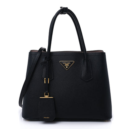 Prada Saffiano Cuir Small Double Bag Black Mughetto 1 of 8