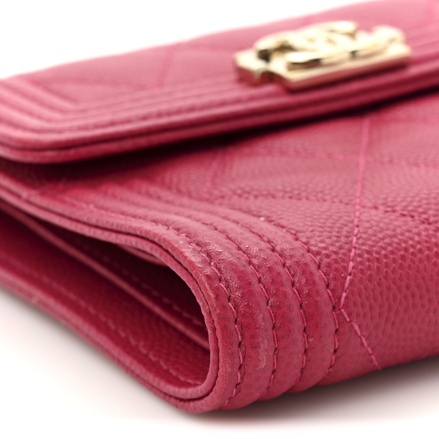 Caviar Quilted Compact Boy Wallet Pink