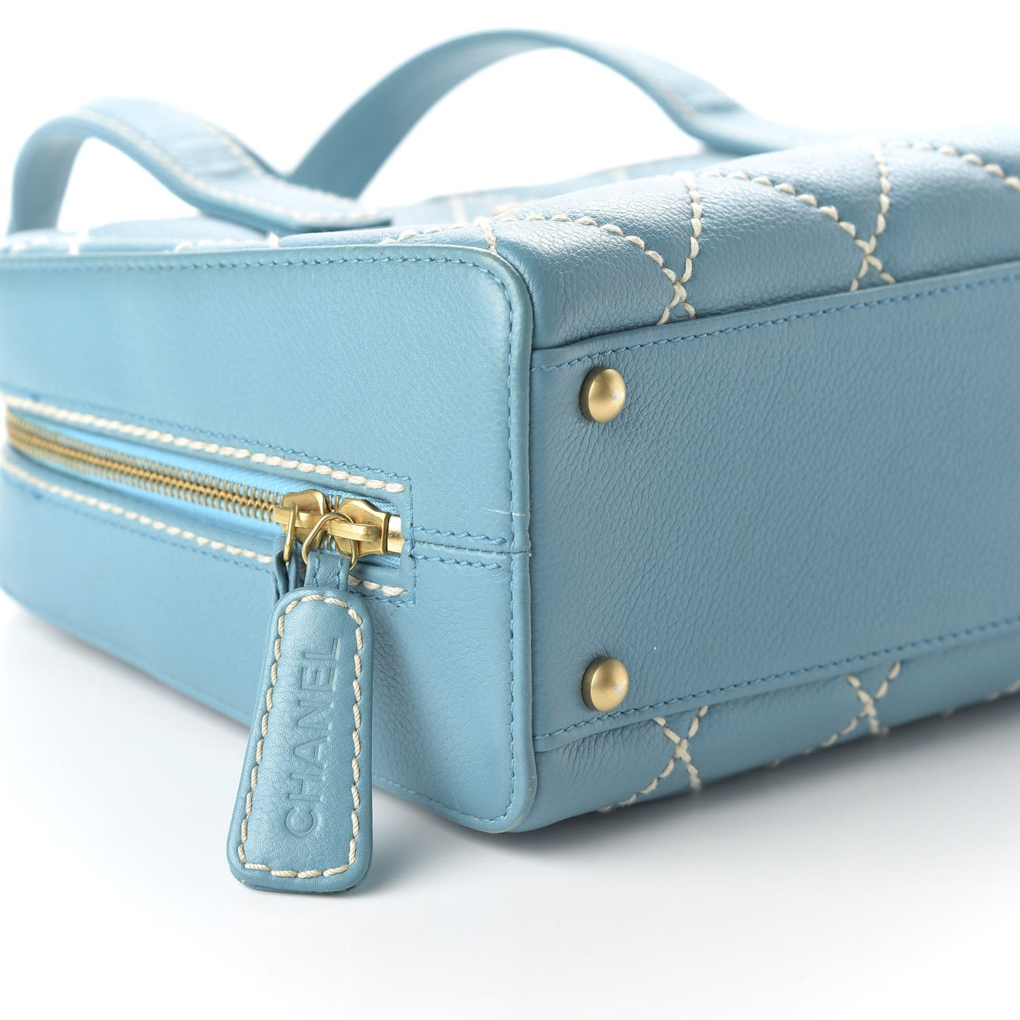 Calfskin Contrast Stitch Surpique Bowler Blue