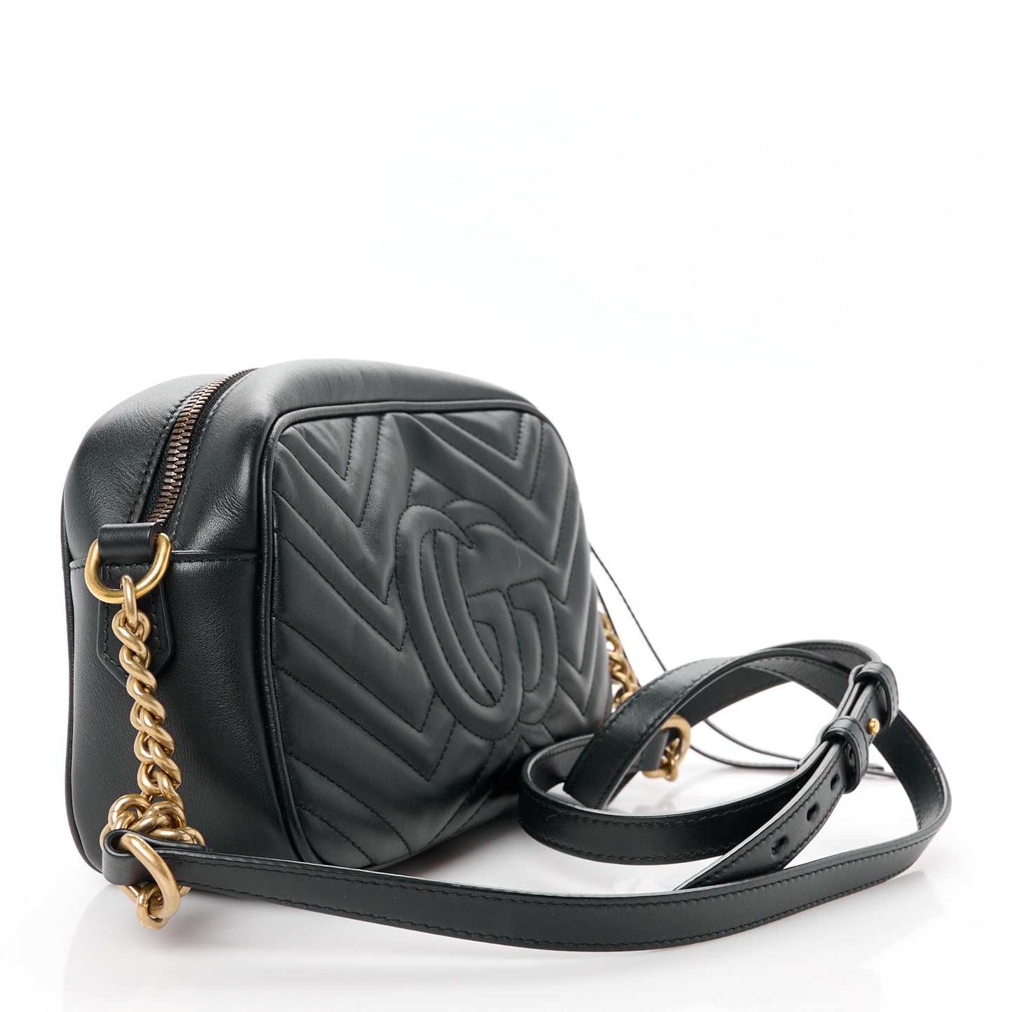 Calfskin Matelasse Small GG Marmont Chain Shoulder Bag Black