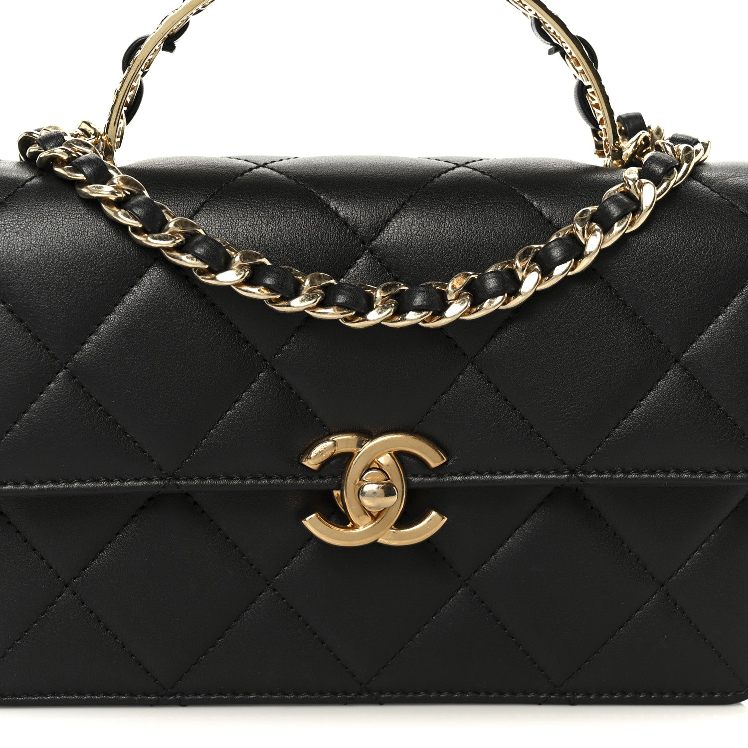 Chanel Shiny Calfskin Quilted Mini Metal Top Handle Flap Black 8 of 12