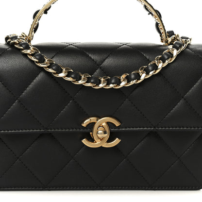 Chanel Shiny Calfskin Quilted Mini Metal Top Handle Flap Black 8 of 12