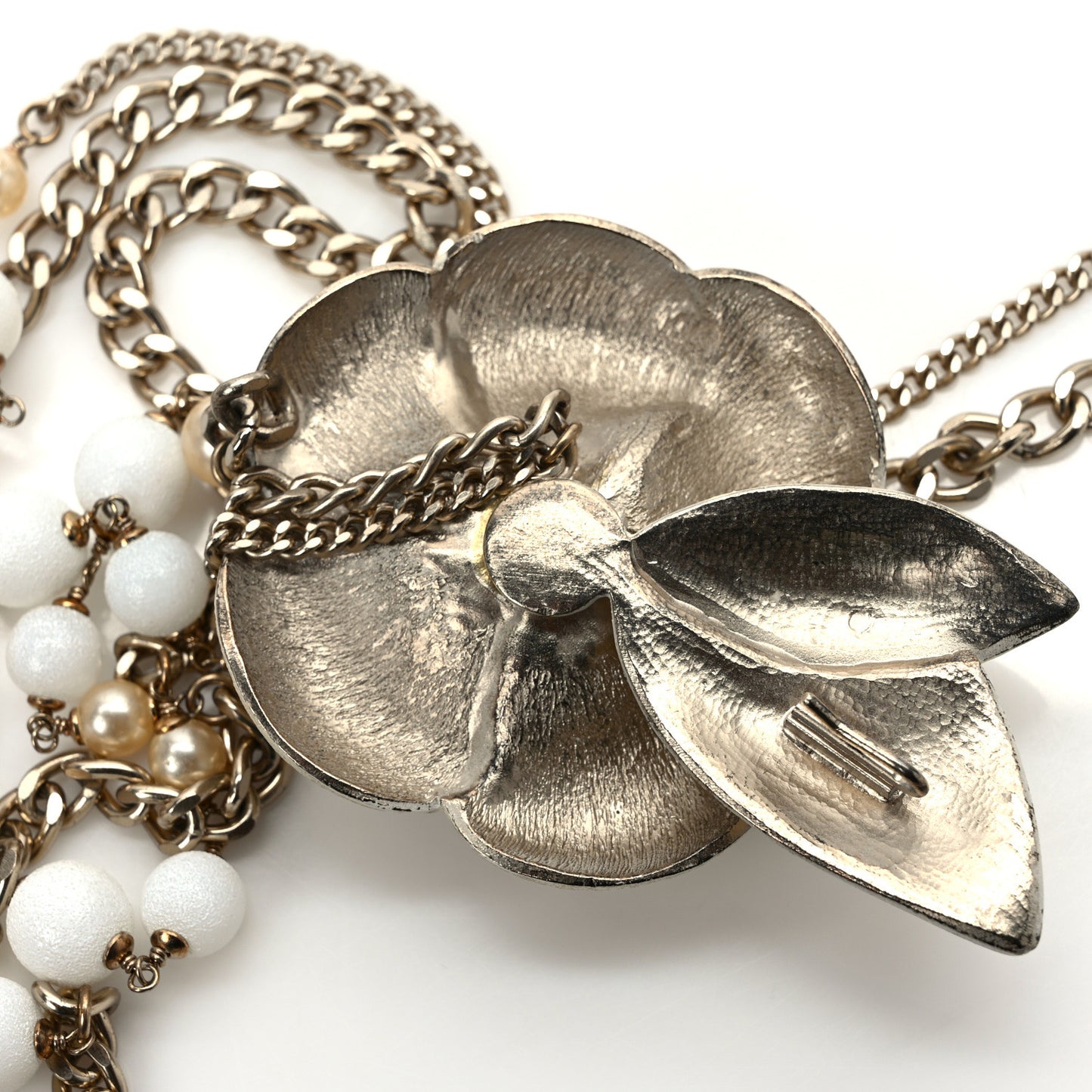 Pearl Crystal Beaded Camellia Chain Belt Gold White