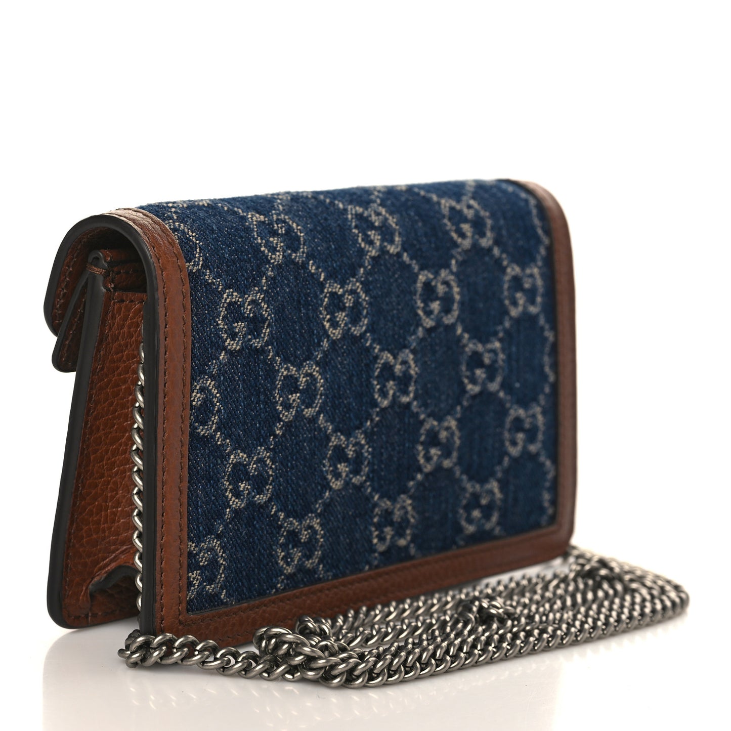 New Denim GG Monogram Dollar Calfskin Enamel Super Mini Dionysus Shoulder Bag Blue Tea Cuir Epilog Electric Blue