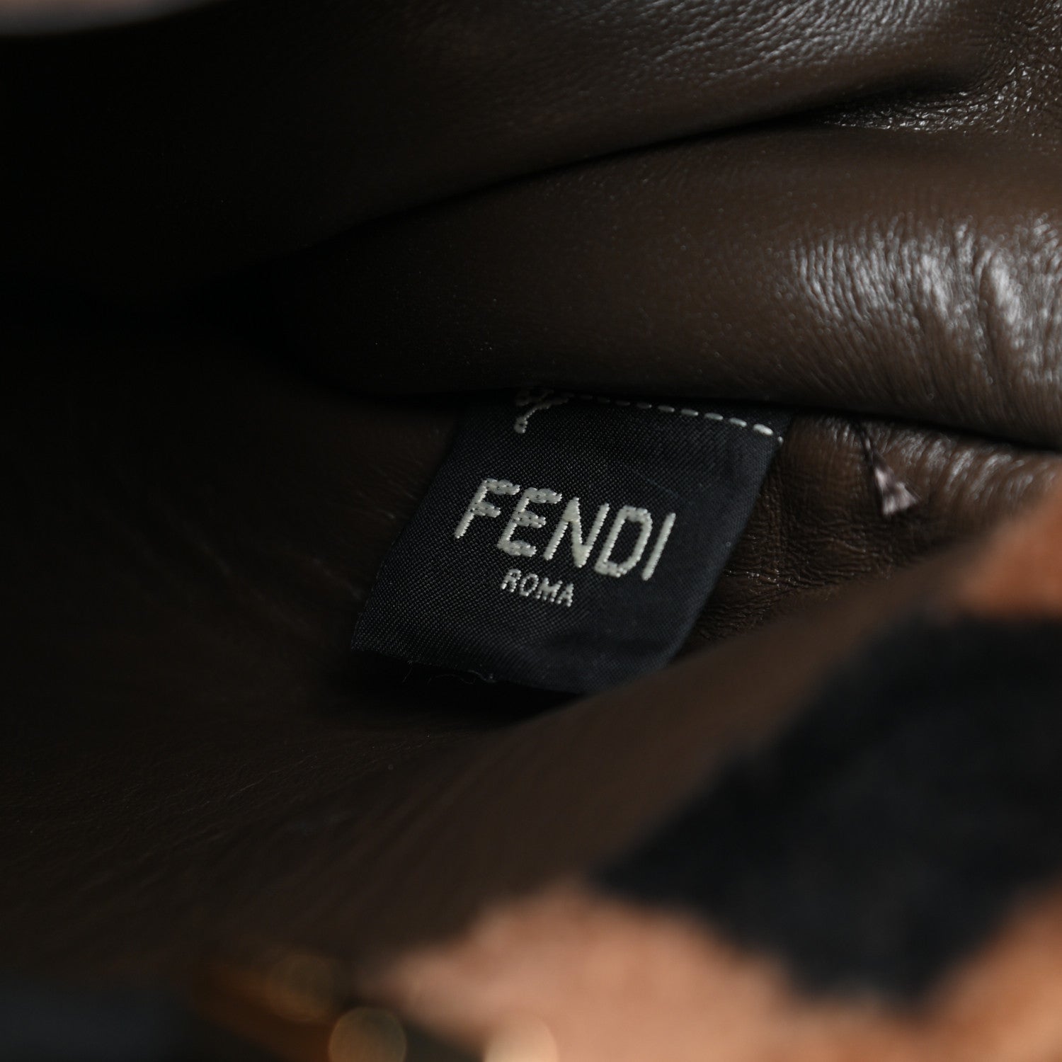 Fendi Agnello Old Shine Shearling Pequin Large Peekaboo X-Lite Camelia Tobacco Black 8 of 11