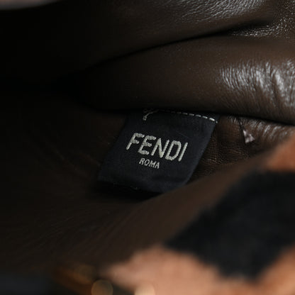 Fendi Agnello Old Shine Shearling Pequin Large Peekaboo X-Lite Camelia Tobacco Black 8 of 11